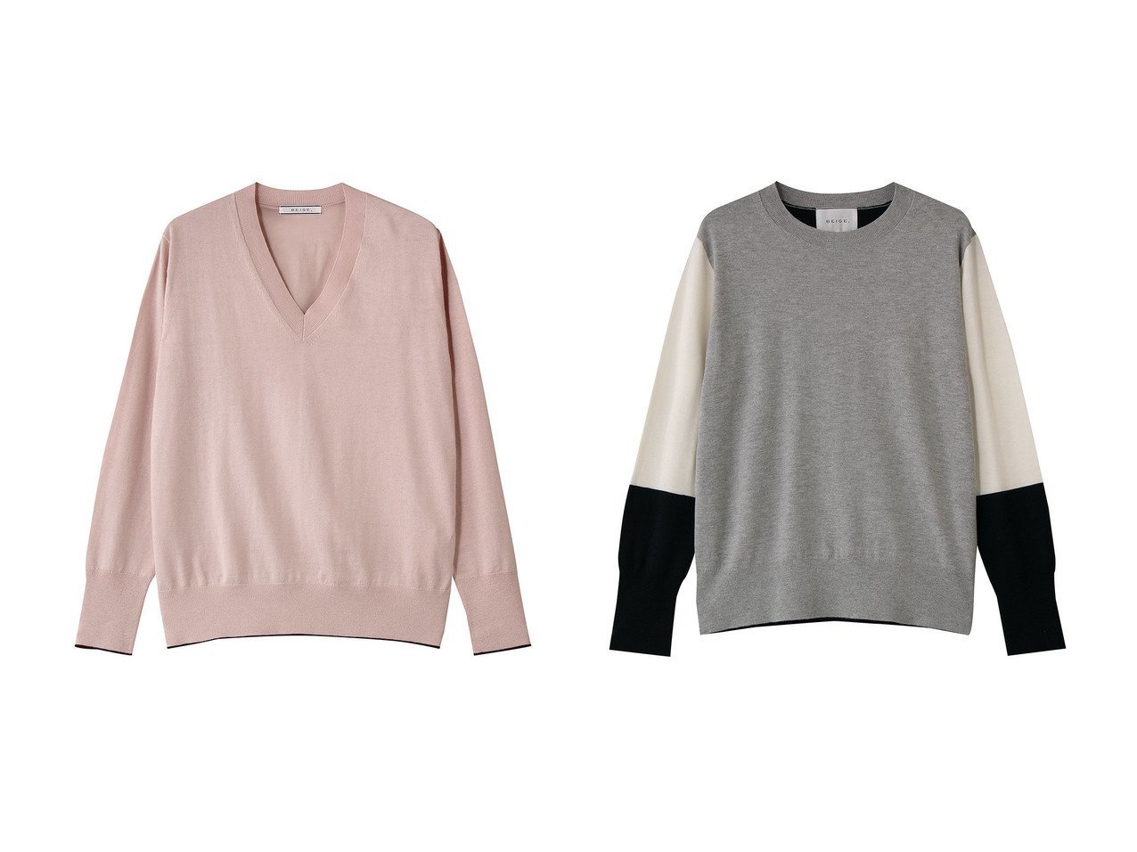 【繊細な配色が映えるVネックニットとクルーネックニットで整える上品ベーシック】BEIGE,(ベイジ,)の通販
 おすすめ人気トレンドファッション通販アイテム インテリア・キッズ・メンズ・レディースファッション・服の通販 founy(ファニー) 　ファッション　Fashion　レディースファッション　Fashion for Women　トップス・カットソー　Cut & Sew Tops　ニット　Knit Tops & Sweaters　カジュアルプルオーバー・ニットトップス　Pullovers & Knit Tops / Casual Pullovers　2026年　2026　バランス　Balance, Style Balance　ベーシック　Basic, Essential　夏　Summer　定番　Standard, Basic Item　春　Spring　S/S・春夏　SS, Spring/Summer, Warm Season　A/W・秋冬　Autumn/Winter　シルク　Silk, 100% Silk　レッド系　Red　ブルー系　Blue　グレー系　Gray　|ID:crp329100000226847