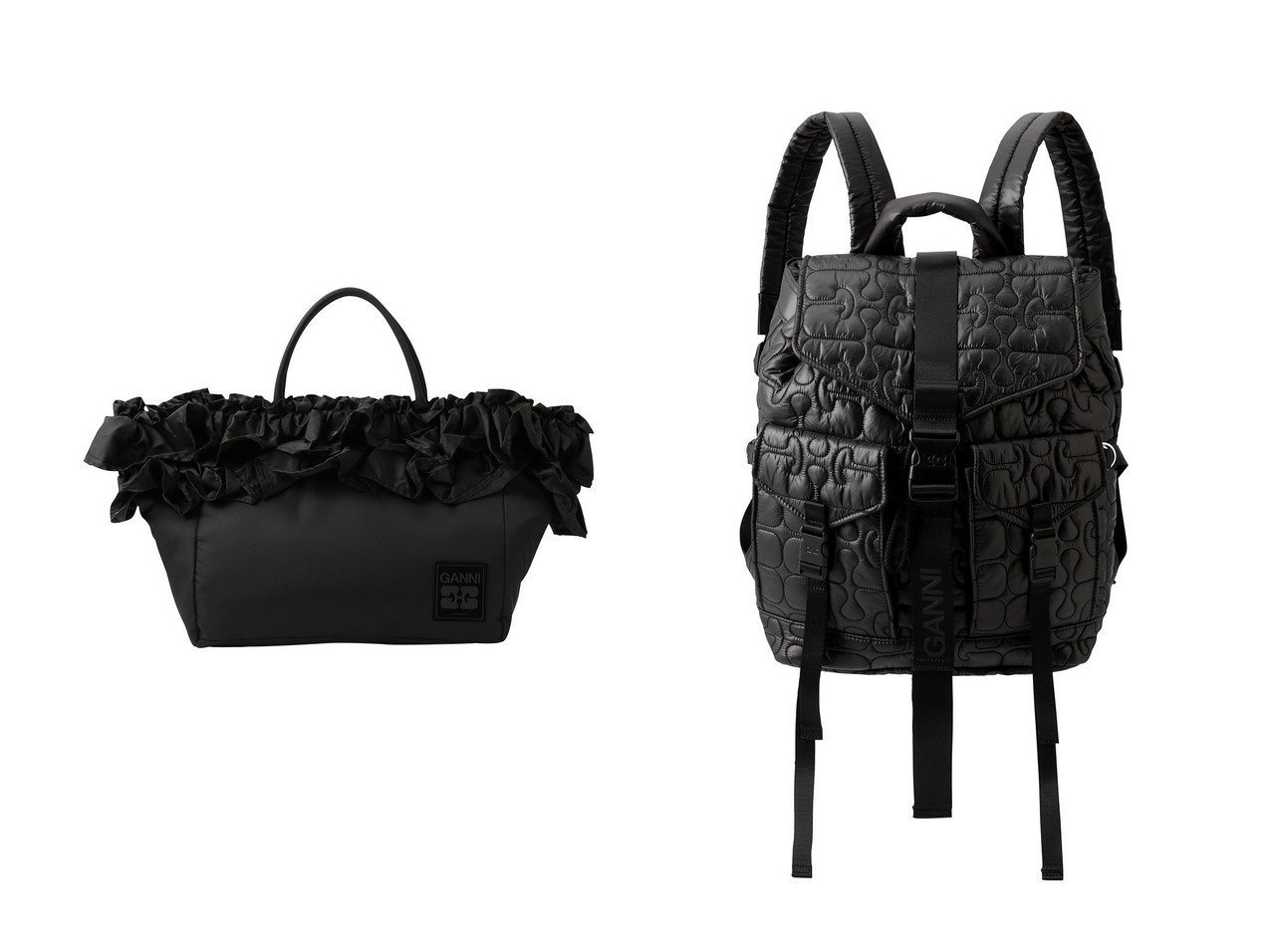 【ラッフルが映えるXXLショッパーとキルティングバックパックで広がる収納力と洗練された使い心地】GANNI(ガニー)の通販
 おすすめ人気トレンドファッション通販アイテム インテリア・キッズ・メンズ・レディースファッション・服の通販 founy(ファニー) 　ファッション　Fashion　レディースファッション　Fashion for Women　バッグ　Bags　2026年　2026　ポケット　Pocket, Pocket Detail　ラッフル　Ruffle, Frill　夏　Summer　旅行　Travel　春　Spring　S/S・春夏　SS, Spring/Summer, Warm Season　ブラック系　Black　|ID:crp329100000226851