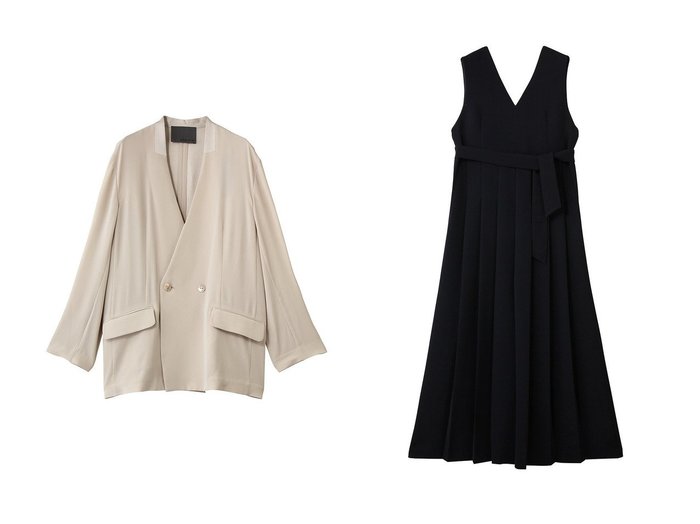 【立体的なプリーツが映えるウォッシャブルダブルクロスのオールインワンと軽やかなドレープを纏うバックサテンジョーゼットのノーカラージャケット】uncrave(アンクレイヴ)の通販
 おすすめ人気トレンドファッション通販アイテム 人気、トレンドファッション・服の通販 founy(ファニー) ファッション Fashion レディースファッション Fashion for Women アウター Coat / Outerwear Collection レディースジャケット・軽アウター Jackets ノーカラージャケット / シンプル上品コーデ Collarless Jackets パンツ Pants & Trousers 2026年 2026 サテン Satin, Glossy Fabric ジャケット Jacket, Outerwear ストレッチ Stretch, Stretchy Fabric ドレープ Drape, Draping Fabric 吸水 Absorbent, Quick-Dry 夏 Summer 春 Spring S/S・春夏 SS, Spring/Summer, Warm Season |ID:crp329100000226870