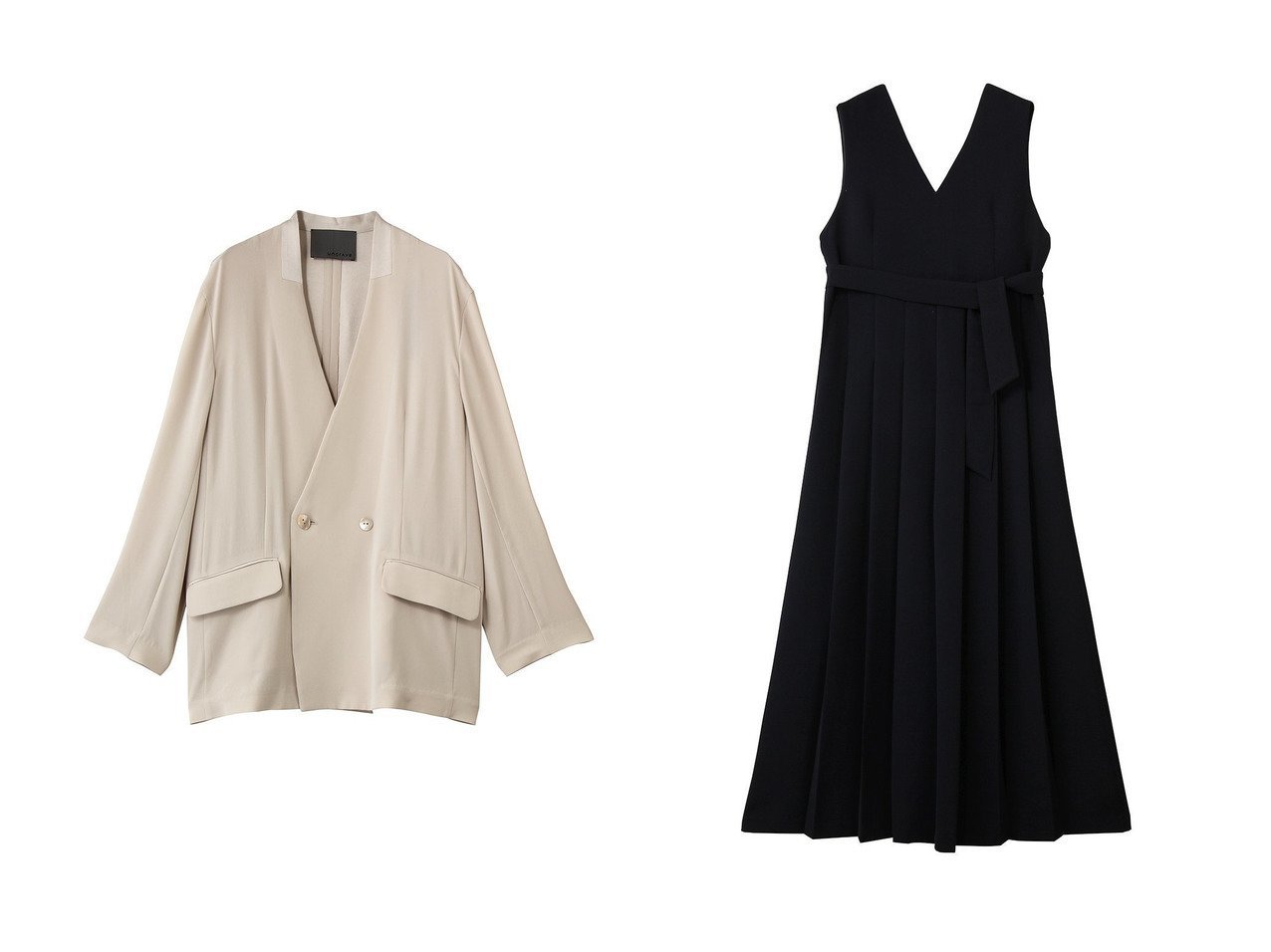 【立体的なプリーツが映えるウォッシャブルダブルクロスのオールインワンと軽やかなドレープを纏うバックサテンジョーゼットのノーカラージャケット】uncrave(アンクレイヴ)の通販
 おすすめ人気トレンドファッション通販アイテム インテリア・キッズ・メンズ・レディースファッション・服の通販 founy(ファニー) 　ファッション　Fashion　レディースファッション　Fashion for Women　アウター　Coat / Outerwear Collection　レディースジャケット・軽アウター　Jackets　ノーカラージャケット / シンプル上品コーデ　Collarless Jackets　パンツ　Pants & Trousers　2026年　2026　サテン　Satin, Glossy Fabric　ジャケット　Jacket, Outerwear　ストレッチ　Stretch, Stretchy Fabric　ドレープ　Drape, Draping Fabric　吸水　Absorbent, Quick-Dry　夏　Summer　春　Spring　S/S・春夏　SS, Spring/Summer, Warm Season　ベージュ系　Beige　ブルー系　Blue　ブラック系　Black　|ID:crp329100000226870