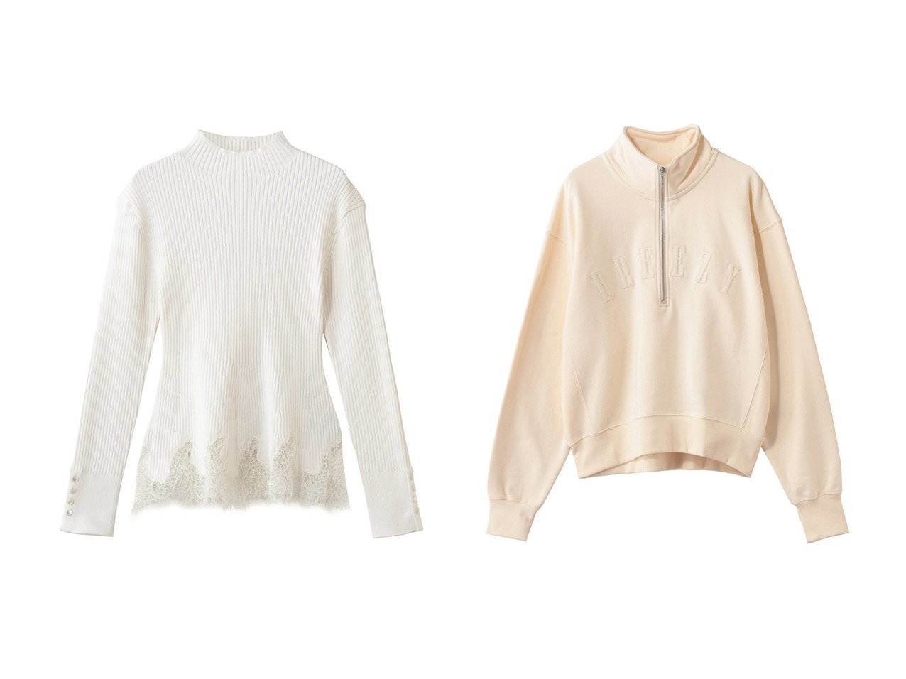 【レースが映えるフェミニンなリブプルオーバーと刺繍がアクセントのハーフジッププルオーバー】allureville(アルアバイル)の通販
 おすすめ人気トレンドファッション通販アイテム インテリア・キッズ・メンズ・レディースファッション・服の通販 founy(ファニー) 　ファッション　Fashion　レディースファッション　Fashion for Women　トップス・カットソー　Cut & Sew Tops　ニット　Knit Tops & Sweaters　カジュアルプルオーバー・ニットトップス　Pullovers & Knit Tops / Casual Pullovers　シャツ・ブラウス・オフィスカジュアル　Elegant Blouses & Button-Ups　レディースパーカー・カジュアルフーディー　Casual Hoodies & Sweatshirts　ロングTシャツ・Tシャツ　Longline T-Shirts & Tees　スウェット・クルーネックトップス　Sweatshirts & Crewnecks / Relaxed Fit Sweat Tops　カットソー・ベーシックTシャツ　Cut-and-Sewn Tops / Stretch Tees & Basics　2026年　2026　おすすめ　Recommended / Our Picks　エレガント 上品　Elegant　セットアップ　Set-Up, Coordinated Outfit　ドッキング　Docking, Mixed Material　フェミニン　Feminine, Girly　ペプラム　Peplum, Flared Hem　モックネック　Mock Neck, Short Turtleneck　レース　Lace, Lace Fabric　夏　Summer　春　Spring　S/S・春夏　SS, Spring/Summer, Warm Season　イエロー系　Yellow　ブルー系　Blue　グリーン系　Green　|ID:crp329100000226873