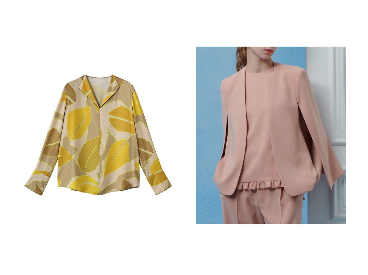 【優雅な佇まいが際立つリトルブラックケープジャケットとリーフプリントが映えるフレンチカラーシャツ】allureville(アルアバイル)の通販
 おすすめ人気トレンドファッション通販アイテム インテリア・キッズ・メンズ・レディースファッション・服の通販 founy(ファニー) 　ファッション　Fashion　レディースファッション　Fashion for Women　トップス・カットソー　Cut & Sew Tops　シャツ・ブラウス・オフィスカジュアル　Elegant Blouses & Button-Ups　アウター　Coat / Outerwear Collection　レディースジャケット・軽アウター　Jackets　2026年　2026　おすすめ　Recommended / Our Picks　イタリア　Italy　カフス　Cuff Design　シンプル　Simple, Minimal　スリーブ　Sleeve, Long Sleeve / Short Sleeve　センター　Center, Center Line　デニム　Denim, Jeans Material　フレンチ　French, French Style　プリント　Print, Printed Pattern　リーフ　Leaf, Botanical Leaf　ロング　Long, Long-Length　エレガント 上品　Elegant　夏　Summer　春　Spring　S/S・春夏　SS, Spring/Summer, Warm Season　イエロー系　Yellow　ブラック系　Black　レッド系　Red　|ID:crp329100000226875