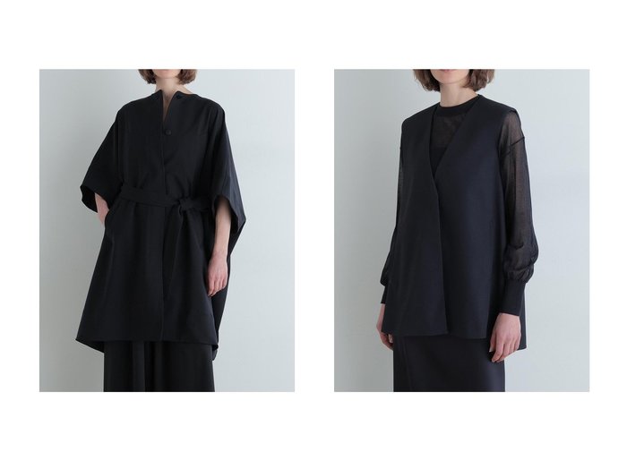 【しなやかなドレープが美しいダブルクロスのケープコートと端正なシルエットが際立つ2WAYツイルボックスジレ】LE PHIL(ル フィル)の通販
 おすすめ人気トレンドファッション通販アイテム 人気、トレンドファッション・服の通販 founy(ファニー) ファッション Fashion レディースファッション Fashion for Women アウター Coat / Outerwear Collection コート・ロングコート・ピーコート Long Coats, Peacoats & More レディースジャケット・軽アウター Jackets ショート Short, Short Length ダブル Double, Double-Breasted トラベル Travel, Travel Gear ドレープ Drape, Draping Fabric ビッグ Big, Oversized フォルム Silhouette, Form 新作・新入荷 New Arrivals / New In |ID:crp329100000226882