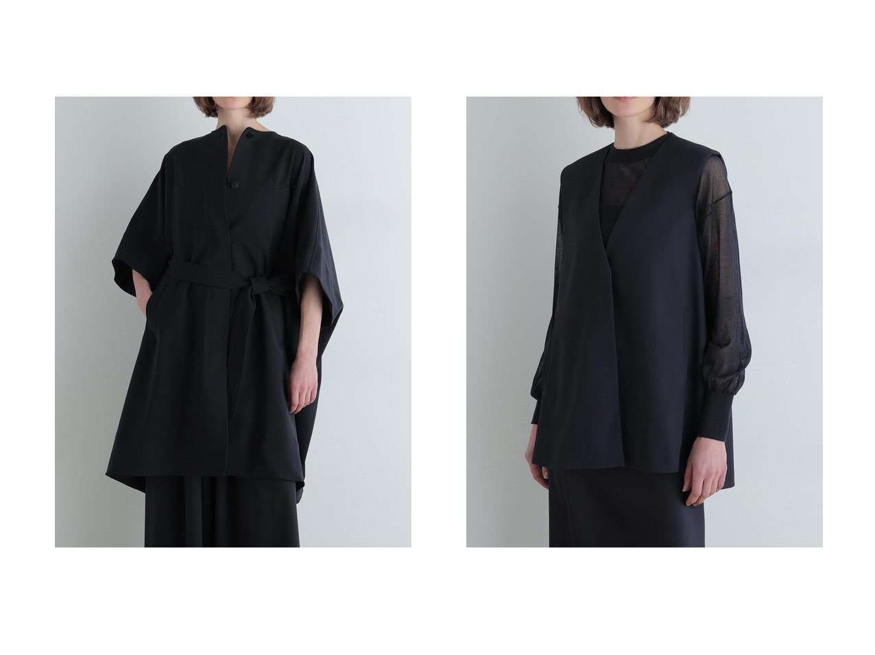 【しなやかなドレープが美しいダブルクロスのケープコートと端正なシルエットが際立つ2WAYツイルボックスジレ】LE PHIL(ル フィル)の通販
 おすすめ人気トレンドファッション通販アイテム インテリア・キッズ・メンズ・レディースファッション・服の通販 founy(ファニー) 　ファッション　Fashion　レディースファッション　Fashion for Women　アウター　Coat / Outerwear Collection　コート・ロングコート・ピーコート　Long Coats, Peacoats & More　レディースジャケット・軽アウター　Jackets　ショート　Short, Short Length　ダブル　Double, Double-Breasted　トラベル　Travel, Travel Gear　ドレープ　Drape, Draping Fabric　ビッグ　Big, Oversized　フォルム　Silhouette, Form　新作・新入荷　New Arrivals / New In　ブラック系　Black　ブルー系　Blue　|ID:crp329100000226882