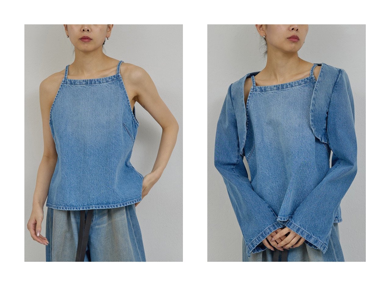 【ヴィンテージ感が映えるデニムキャミブラウスと軽やかに羽織れるデニムジャケットボレロ】GALLARDAGALANTE(ガリャルダガランテ)の通販
 おすすめ人気トレンドファッション通販アイテム インテリア・キッズ・メンズ・レディースファッション・服の通販 founy(ファニー) 　ファッション　Fashion　レディースファッション　Fashion for Women　トップス・カットソー　Cut & Sew Tops　キャミソール&ノースリーブ　Camisoles & Sleeveless Tops　シャツ・ブラウス・オフィスカジュアル　Elegant Blouses & Button-Ups　アウター　Coat / Outerwear Collection　レディースジャケット・軽アウター　Jackets　デニムジャケット / カジュアルアウター　Denim Jackets　ボレロ・ショート丈ジャケット / ドレス羽織りに　Boleros & Short Jackets　2026年　2026　おすすめ　Recommended / Our Picks　カットソー　Cut and Sewn Top　シンプル　Simple, Minimal　デニム　Denim, Jeans Material　ノースリーブ　Sleeveless, No-Sleeve　フォルム　Silhouette, Form　ボレロ　Bolero, Short Cardigan　ヴィンテージ　Vintage Style　夏　Summer　春　Spring　S/S・春夏　SS, Spring/Summer, Warm Season　ブルー系　Blue　|ID:crp329100000226890
