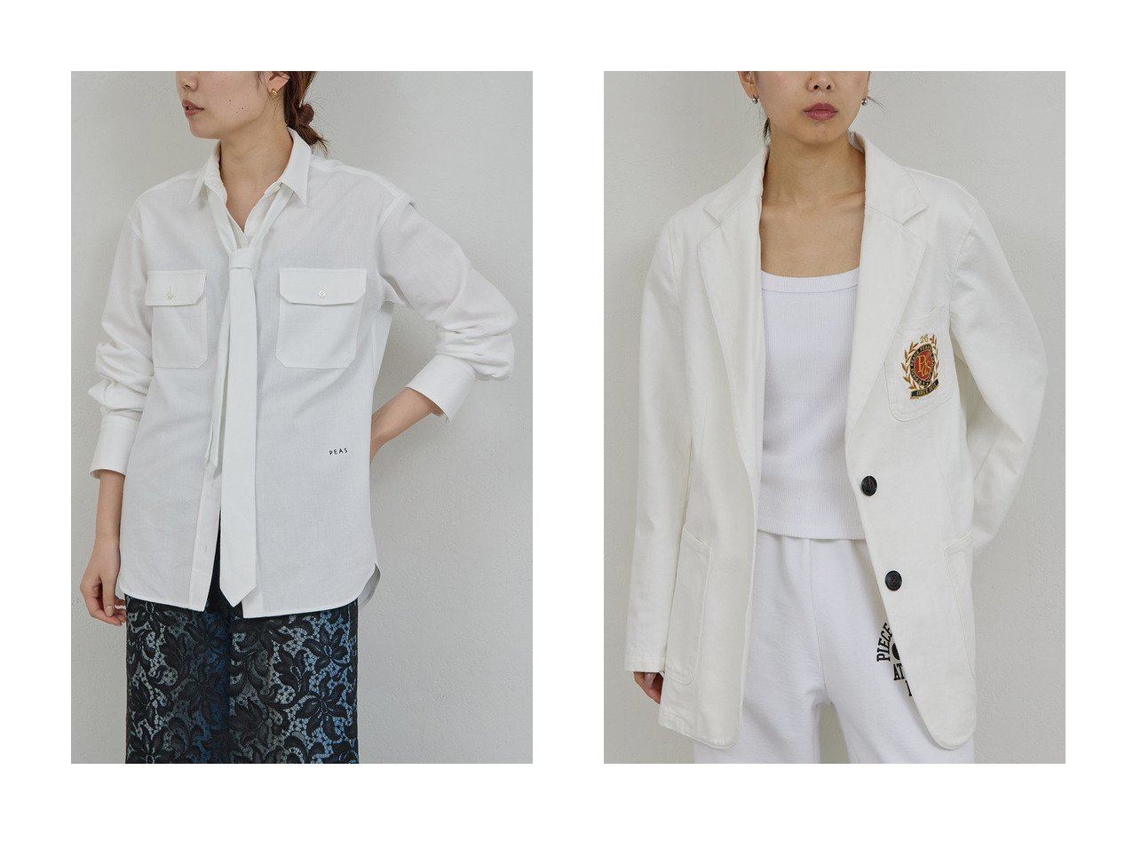 【素材使いが印象的なタイ付きシャツとエンブレム刺しゅうが映えるデニムブレザー】GALLARDAGALANTE(ガリャルダガランテ)の通販
 おすすめ人気トレンドファッション通販アイテム インテリア・キッズ・メンズ・レディースファッション・服の通販 founy(ファニー) 　ファッション　Fashion　レディースファッション　Fashion for Women　トップス・カットソー　Cut & Sew Tops　シャツ・ブラウス・オフィスカジュアル　Elegant Blouses & Button-Ups　アウター　Coat / Outerwear Collection　レディースジャケット・軽アウター　Jackets　2026年　2026　おすすめ　Recommended / Our Picks　スリーブ　Sleeve, Long Sleeve / Short Sleeve　マニッシュ　Mannish, Boyish　リラックス　Relax, Relaxed Fit　ロング　Long, Long-Length　ワーク　Workwear, Utility Style　ヴィンテージ　Vintage Style　夏　Summer　春　Spring　S/S・春夏　SS, Spring/Summer, Warm Season　ホワイト系　White　ブルー系　Blue　|ID:crp329100000226891