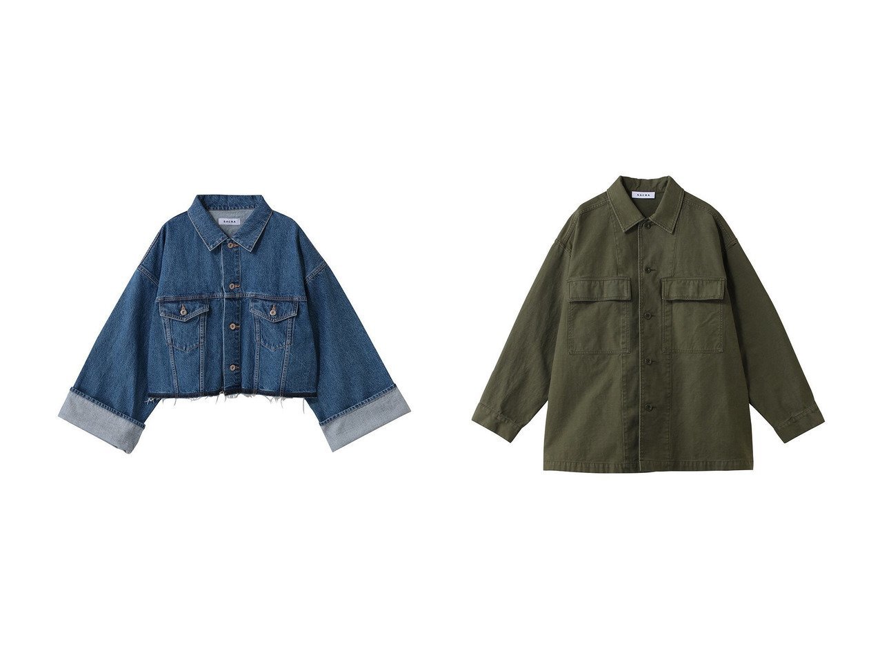 【クロップド丈が新鮮なオーセンティックデニムジャケットと軽やかに羽織れるヴィンテージバックサテンシャツジャケット】SACRA(サクラ)の通販
 おすすめ人気トレンドファッション通販アイテム インテリア・キッズ・メンズ・レディースファッション・服の通販 founy(ファニー) 　ファッション　Fashion　レディースファッション　Fashion for Women　アウター　Coat / Outerwear Collection　レディースジャケット・軽アウター　Jackets　デニムジャケット / カジュアルアウター　Denim Jackets　2026年　2026　カットオフ　Cut-Off Design　クロップド　Cropped, Short Length　ジャケット　Jacket, Outerwear　ストーン　Stone, Gem-Like　デニム　Denim, Jeans Material　バランス　Balance, Style Balance　ビッグ　Big, Oversized　メンズ　Men's, Menswear　ワイド　Wide, Wide Fit　ヴィンテージ　Vintage Style　夏　Summer　春　Spring　S/S・春夏　SS, Spring/Summer, Warm Season　ブルー系　Blue　グリーン系　Green　|ID:crp329100000226903