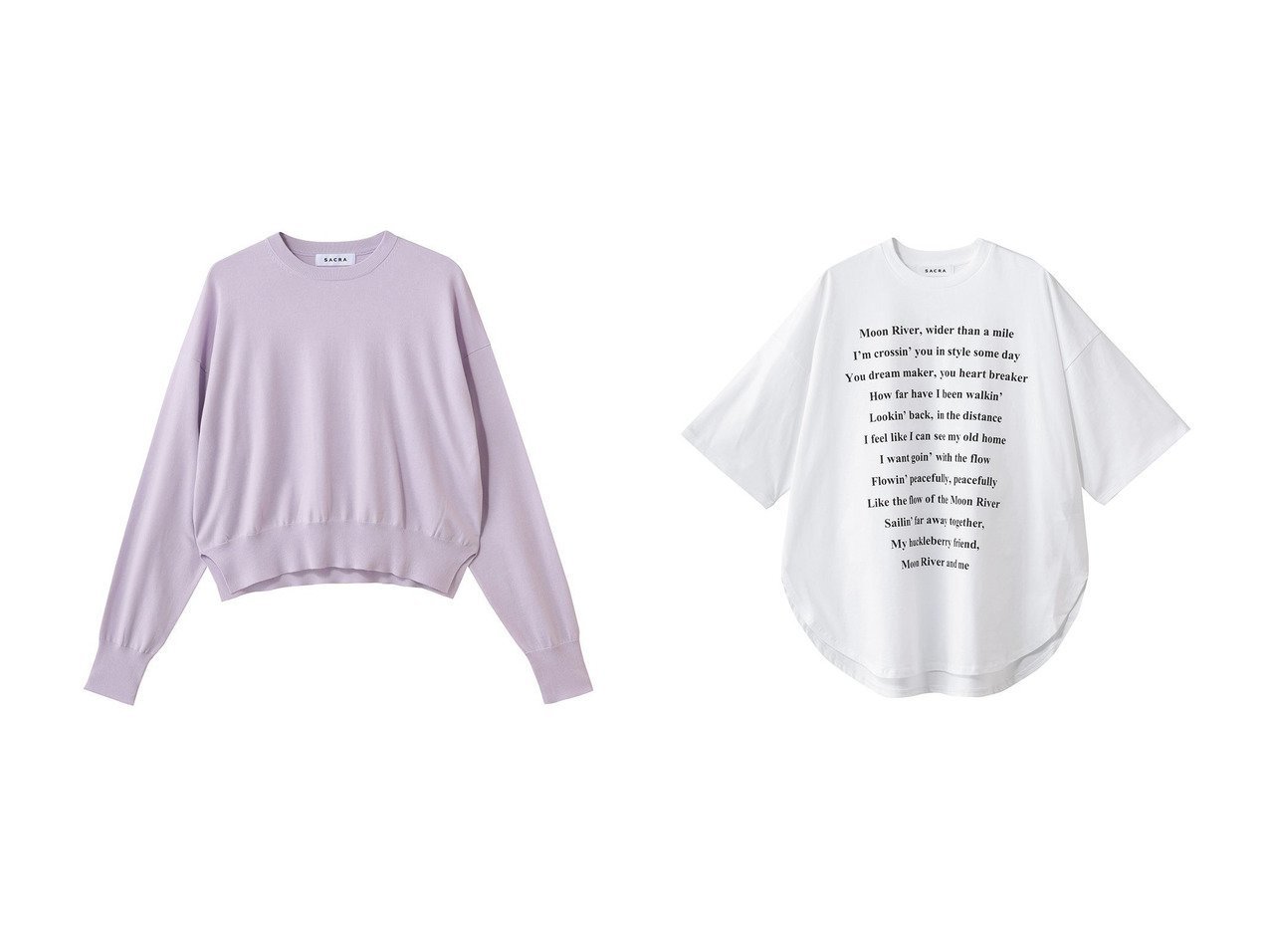 【なめらかな着心地が魅力のコットンカシミヤプルオーバーとメッセージが映えるプリントカットソー】SACRA(サクラ)の通販
 おすすめ人気トレンドファッション通販アイテム インテリア・キッズ・メンズ・レディースファッション・服の通販 founy(ファニー) 　ファッション　Fashion　レディースファッション　Fashion for Women　トップス・カットソー　Cut & Sew Tops　ニット　Knit Tops & Sweaters　カジュアルプルオーバー・ニットトップス　Pullovers & Knit Tops / Casual Pullovers　シャツ・ブラウス・オフィスカジュアル　Elegant Blouses & Button-Ups　ロングTシャツ・Tシャツ　Longline T-Shirts & Tees　カットソー・ベーシックTシャツ　Cut-and-Sewn Tops / Stretch Tees & Basics　2026年　2026　なめらか　Smooth, Silky Texture　クロップド　Cropped, Short Length　スリット　Slit, Slit Detail　バランス　Balance, Style Balance　エレガント 上品　Elegant　夏　Summer　春　Spring　S/S・春夏　SS, Spring/Summer, Warm Season　ホワイト系　White　グレー系　Gray　ブラック系　Black　|ID:crp329100000226905