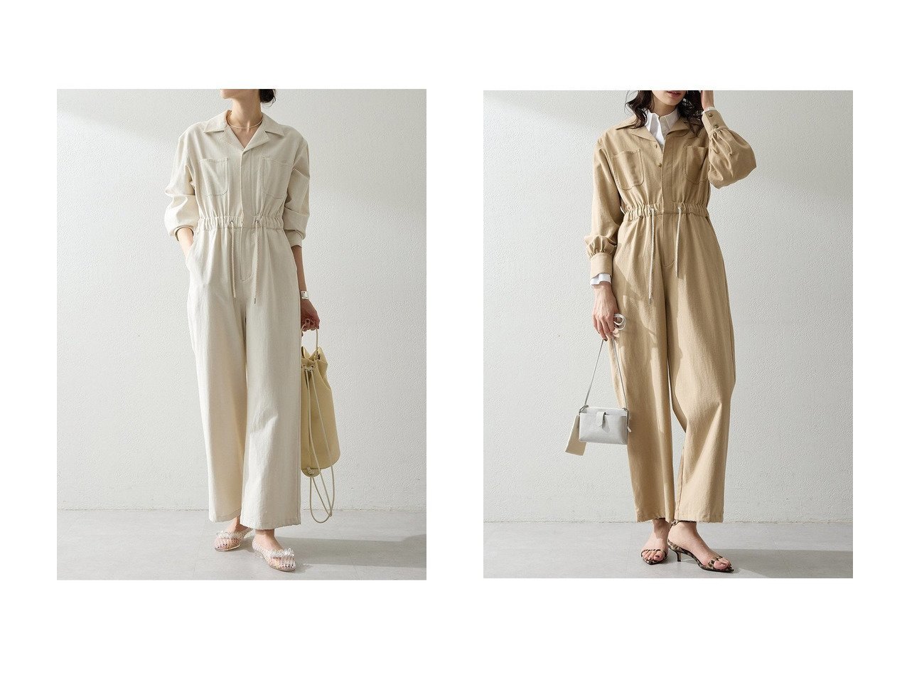 【一枚で着映えするヴィンテージ感が魅力のドロストジャンプスーツ】Whim Gazette(ウィムガゼット)の通販
 おすすめ人気トレンドファッション通販アイテム インテリア・キッズ・メンズ・レディースファッション・服の通販 founy(ファニー) 　ファッション　Fashion　レディースファッション　Fashion for Women　パンツ　Pants & Trousers　2026年　2026　おすすめ　Recommended / Our Picks　サテン　Satin, Glossy Fabric　スーツ　Suit, Formalwear　パッチ　Patch, Appliqué　ポケット　Pocket, Pocket Detail　ヴィンテージ　Vintage Style　夏　Summer　春　Spring　S/S・春夏　SS, Spring/Summer, Warm Season　イエロー系　Yellow　ベージュ系　Beige　|ID:crp329100000226915