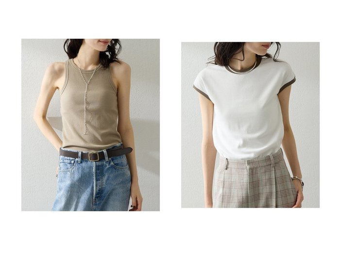 【ヘルシーな着こなしが叶うカップインタンクと配色が映えるフレンチリンガーTシャツ】Whim Gazette(ウィムガゼット)の通販
 おすすめ人気トレンドファッション通販アイテム 人気、トレンドファッション・服の通販 founy(ファニー) 　ファッション　Fashion　レディースファッション　Fashion for Women　トップス・カットソー　Cut & Sew Tops　キャミソール&ノースリーブ　Camisoles & Sleeveless Tops　シャツ・ブラウス・オフィスカジュアル　Elegant Blouses & Button-Ups　ロングTシャツ・Tシャツ　Longline T-Shirts & Tees　カットソー・ベーシックTシャツ　Cut-and-Sewn Tops / Stretch Tees & Basics　2026年　2026　アメリカン　American Style　アンダー　Underwear Essentials　インナー　Innerwear　キャミソール　Camisole, Spaghetti Strap Top　クロップド　Cropped, Short Length　コンパクト　Compact, Small Size　ジャケット　Jacket, Outerwear　スリーブ　Sleeve, Long Sleeve / Short Sleeve　タンク　Tank Top, Sleeveless Top　ベーシック　Basic, Essential　夏　Summer　春　Spring　S/S・春夏　SS, Spring/Summer, Warm Season　|ID:crp329100000226918