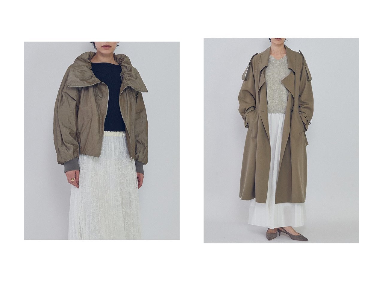 【立体感のあるメモリーツイルブルゾンと落ち感が美しいウールギャバジントレンチコート 洗練された素材感が際立つアウター】1er Arrondissement(プルミエ アロンディスモン)の通販
 おすすめ人気トレンドファッション通販アイテム インテリア・キッズ・メンズ・レディースファッション・服の通販 founy(ファニー) 　ファッション　Fashion　レディースファッション　Fashion for Women　アウター　Coat / Outerwear Collection　レディースジャケット・軽アウター　Jackets　ブルゾンジャケット・スポーティアウター　Blouson Jackets　コート・ロングコート・ピーコート　Long Coats, Peacoats & More　トレンチコート / 春秋の定番アウター　Trench Coats　イタリア　Italy　春　Spring　ギャザー　Gathered, Ruffled　ジャケット　Jacket, Outerwear　ブルゾン　Blouson, Bomber Jacket　S/S・春夏　SS, Spring/Summer, Warm Season　夏　Summer　2026年　2026　なめらか　Smooth, Silky Texture　トレンチ　Trench, Trench Coat　ロング　Long, Long-Length　グリーン系　Green　ブルー系　Blue　|ID:crp329100000226925