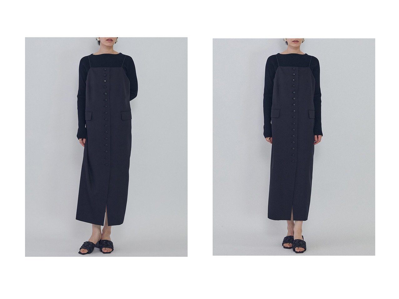 【フロントボタンが映えるキャミソールワンピース なめらかな落ち感と洗練されたディテールでシーズンレスに楽しめる一着】1er Arrondissement(プルミエ アロンディスモン)の通販
 おすすめ人気トレンドファッション通販アイテム インテリア・キッズ・メンズ・レディースファッション・服の通販 founy(ファニー) 　ファッション　Fashion　レディースファッション　Fashion for Women　ワンピース　Dresses　チュニック　Tunic Tops & Dresses　2026年　2026　なめらか　Smooth, Silky Texture　キャミソール　Camisole, Spaghetti Strap Top　ジャケット　Jacket, Outerwear　チュニック　Tunic, Long Top　フラップ　Flap, Flap Pocket　フロント　Front, Front Design　ポケット　Pocket, Pocket Detail　ロング　Long, Long-Length　エレガント 上品　Elegant　夏　Summer　春　Spring　S/S・春夏　SS, Spring/Summer, Warm Season　ブラック系　Black　|ID:crp329100000226927