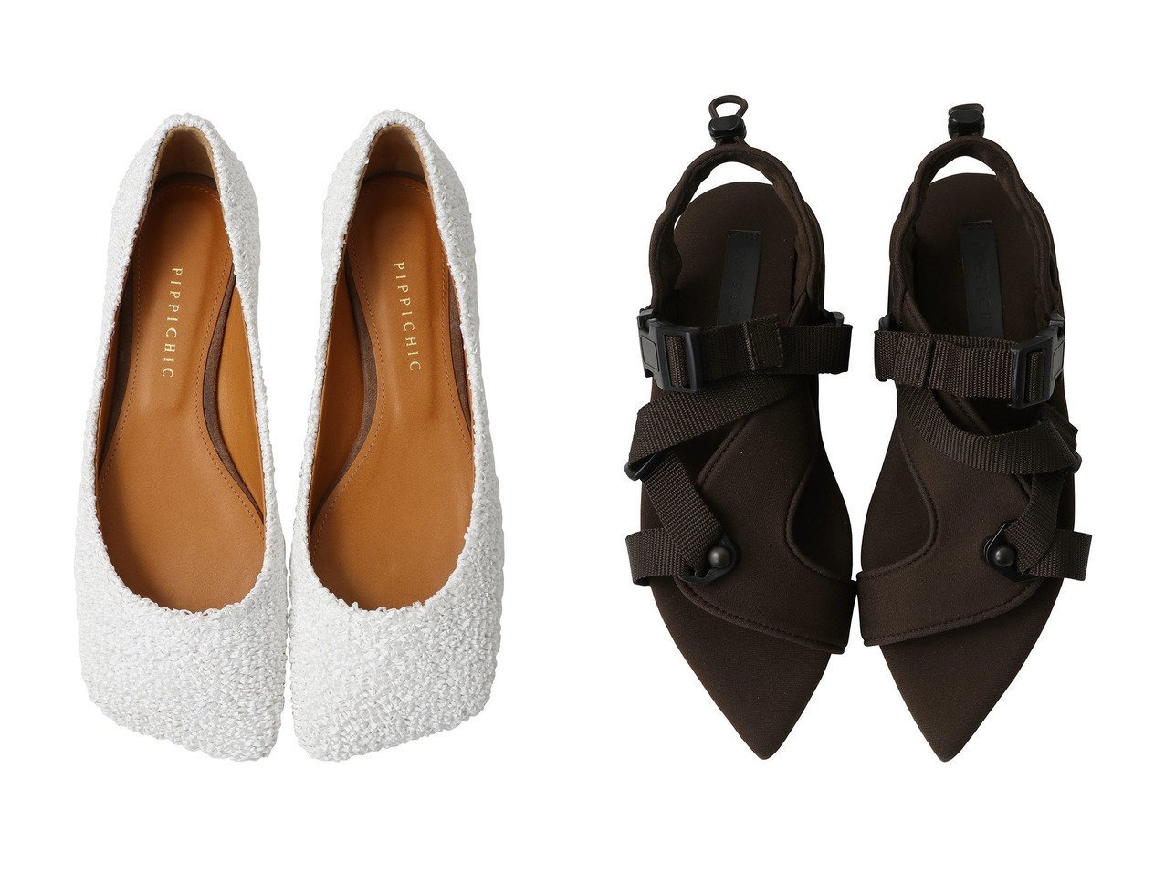 【ベルテッドデザインが映えるポインテッドトゥフラットサンダルとラフィア調素材のフラットシューズ 洗練と季節感を足もとに添える一足】Pippichic(ピッピシック)の通販
 おすすめ人気トレンドファッション通販アイテム インテリア・キッズ・メンズ・レディースファッション・服の通販 founy(ファニー) 　ファッション　Fashion　レディースファッション　Fashion for Women　2026年　2026　シューズ　Shoes, Footwear　フォルム　Silhouette, Form　フラット　Flat, Flat Shoes　ラフィア　Raffia, Natural Straw　夏　Summer　春　Spring　S/S・春夏　SS, Spring/Summer, Warm Season　ホワイト系　White　グリーン系　Green　ブラウン系　Brown　ブラック系　Black　|ID:crp329100000226929