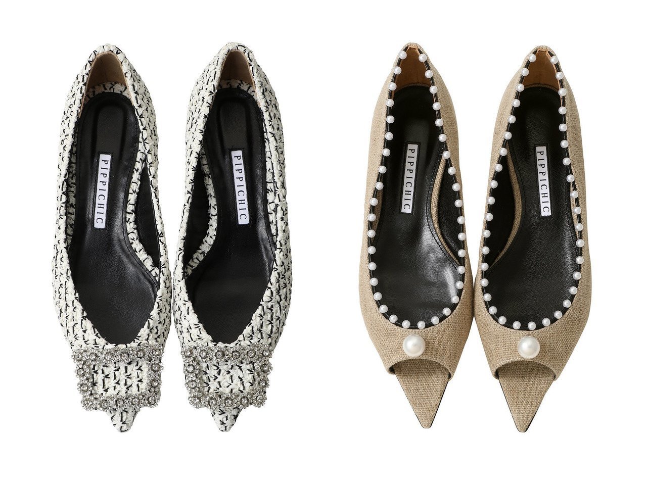 【パールが上品に映えるオープントゥとビジューバックルが際立つラッセルツイードのフラットシューズ 華やかさと大人の抜け感を備えた足もと】Pippichic(ピッピシック)の通販
 おすすめ人気トレンドファッション通販アイテム インテリア・キッズ・メンズ・レディースファッション・服の通販 founy(ファニー) 　ファッション　Fashion　レディースファッション　Fashion for Women　2026年　2026　シューズ　Shoes, Footwear　ツイード　Twill, Twill Weave　パーティ　Party, Party Style　フラット　Flat, Flat Shoes　モダン　Modern, Contemporary　ラグジュアリー　Luxury, Elegant　ラッセル　Raschel, Raschel Lace　エレガント 上品　Elegant　ビジネス 仕事 通勤　Business / Work / Commuting　夏　Summer　春　Spring　S/S・春夏　SS, Spring/Summer, Warm Season　ホワイト系　White　ブラック系　Black　|ID:crp329100000226931