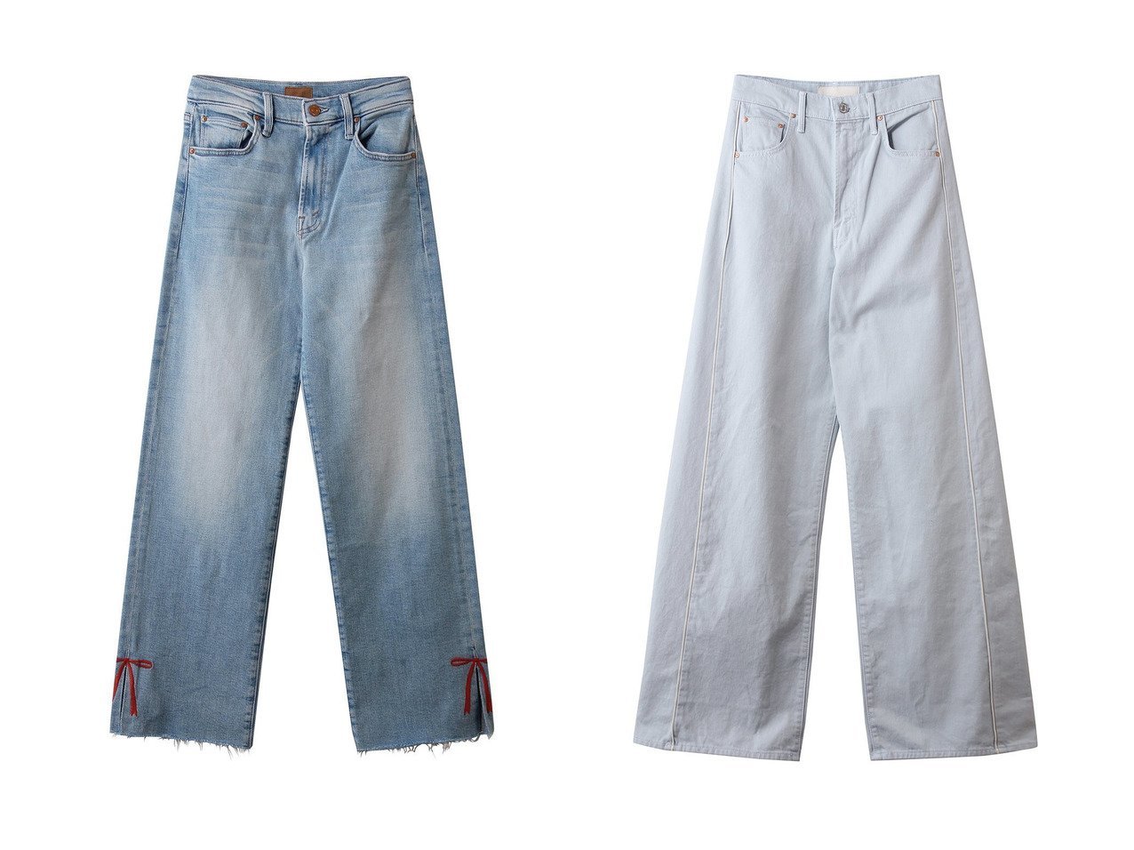 【リボンディテールが映えるハイウエストストレートとワイドバギーシルエットが美しいデニム 軽やかなライトブルーで楽しむ洗練カジュアル】MOTHER(マザー)の通販
 おすすめ人気トレンドファッション通販アイテム インテリア・キッズ・メンズ・レディースファッション・服の通販 founy(ファニー) 　ファッション　Fashion　レディースファッション　Fashion for Women　パンツ　Pants & Trousers　デニムパンツ・ジーンズ・美脚デニム　Denim Jeans & Pants　2026年　2026　スリット　Slit, Slit Detail　ダメージ　Distressed, Destroyed　デニム　Denim, Jeans Material　リボン　Ribbon, Bow　夏　Summer　春　Spring　S/S・春夏　SS, Spring/Summer, Warm Season　ブルー系　Blue　|ID:crp329100000226935