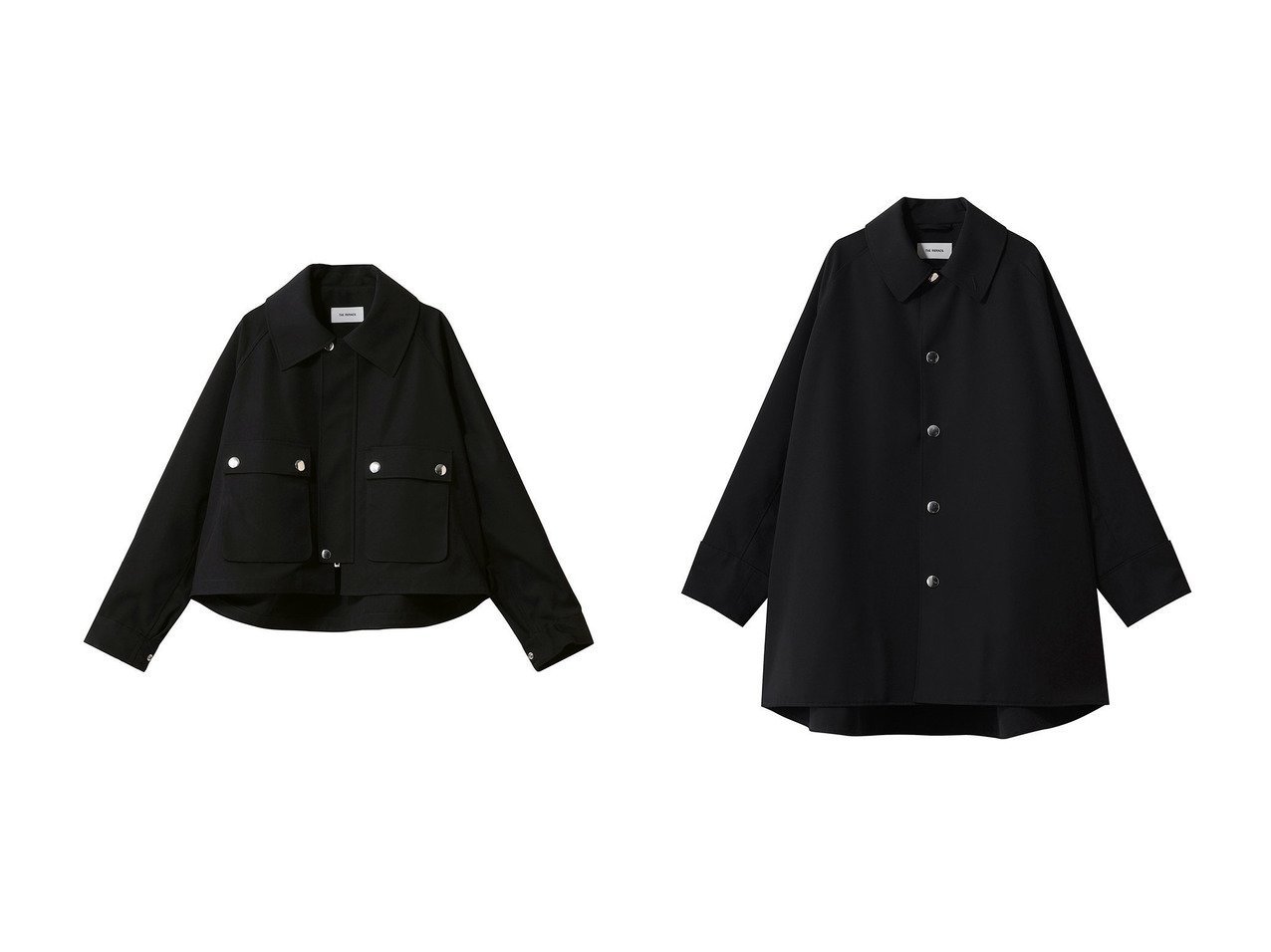 【立体的なデザインが映えるフィッシングジャケットとAラインが印象的なミドル丈バルカラーコート 都会的な佇まいを叶えるアウター】THE RERACS(ザ リラクス)の通販
 おすすめ人気トレンドファッション通販アイテム インテリア・キッズ・メンズ・レディースファッション・服の通販 founy(ファニー) 　ファッション　Fashion　レディースファッション　Fashion for Women　アウター　Coat / Outerwear Collection　レディースジャケット・軽アウター　Jackets　コート・ロングコート・ピーコート　Long Coats, Peacoats & More　2026年　2026　ショート　Short, Short Length　ジャケット　Jacket, Outerwear　ミリタリー　Military, Army Style　モダン　Modern, Contemporary　ワイド　Wide, Wide Fit　夏　Summer　春　Spring　S/S・春夏　SS, Spring/Summer, Warm Season　ブラック系　Black　ブラウン系　Brown　|ID:crp329100000226940