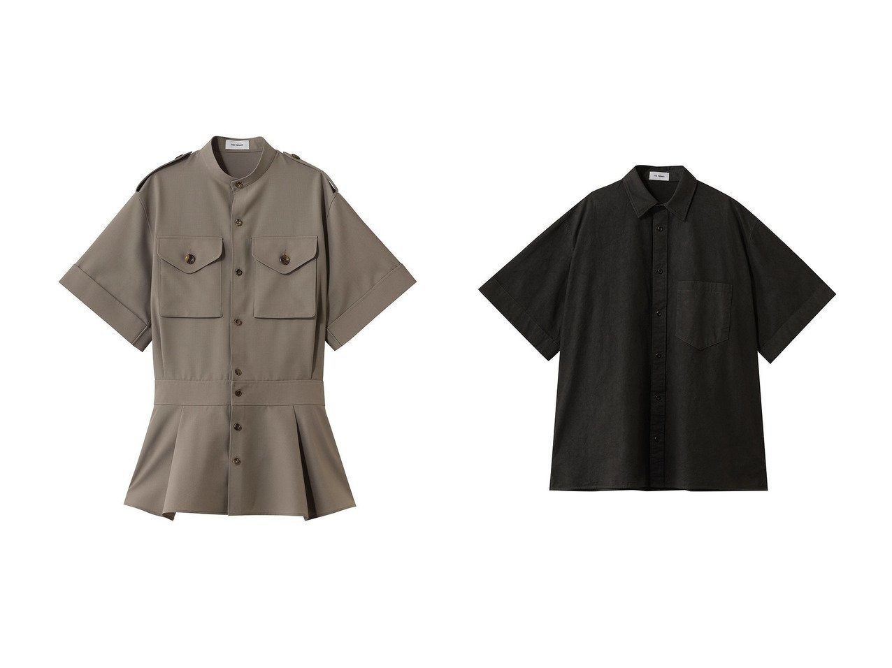 【立体的なディテールが映えるロールアップサファリシャツとニュアンスのある風合いが魅力のショートスリーブシャツ 都会的なミリタリースタイルを楽しむ一着】THE RERACS(ザ リラクス)の通販
 おすすめ人気トレンドファッション通販アイテム インテリア・キッズ・メンズ・レディースファッション・服の通販 founy(ファニー) 　ファッション　Fashion　レディースファッション　Fashion for Women　トップス・カットソー　Cut & Sew Tops　シャツ・ブラウス・オフィスカジュアル　Elegant Blouses & Button-Ups　2026年　2026　ショルダー　Shoulder, Shoulder Strap　ショート　Short, Short Length　スリーブ　Sleeve, Long Sleeve / Short Sleeve　ダウン　Down, Puffer　デニム　Denim, Jeans Material　ドロップ　Drop Shoulder, Dropped Style　ビジネス 仕事 通勤　Business / Work / Commuting　リラックス　Relax, Relaxed Fit　夏　Summer　春　Spring　S/S・春夏　SS, Spring/Summer, Warm Season　ブラック系　Black　グレー系　Gray　ベージュ系　Beige　|ID:crp329100000226942