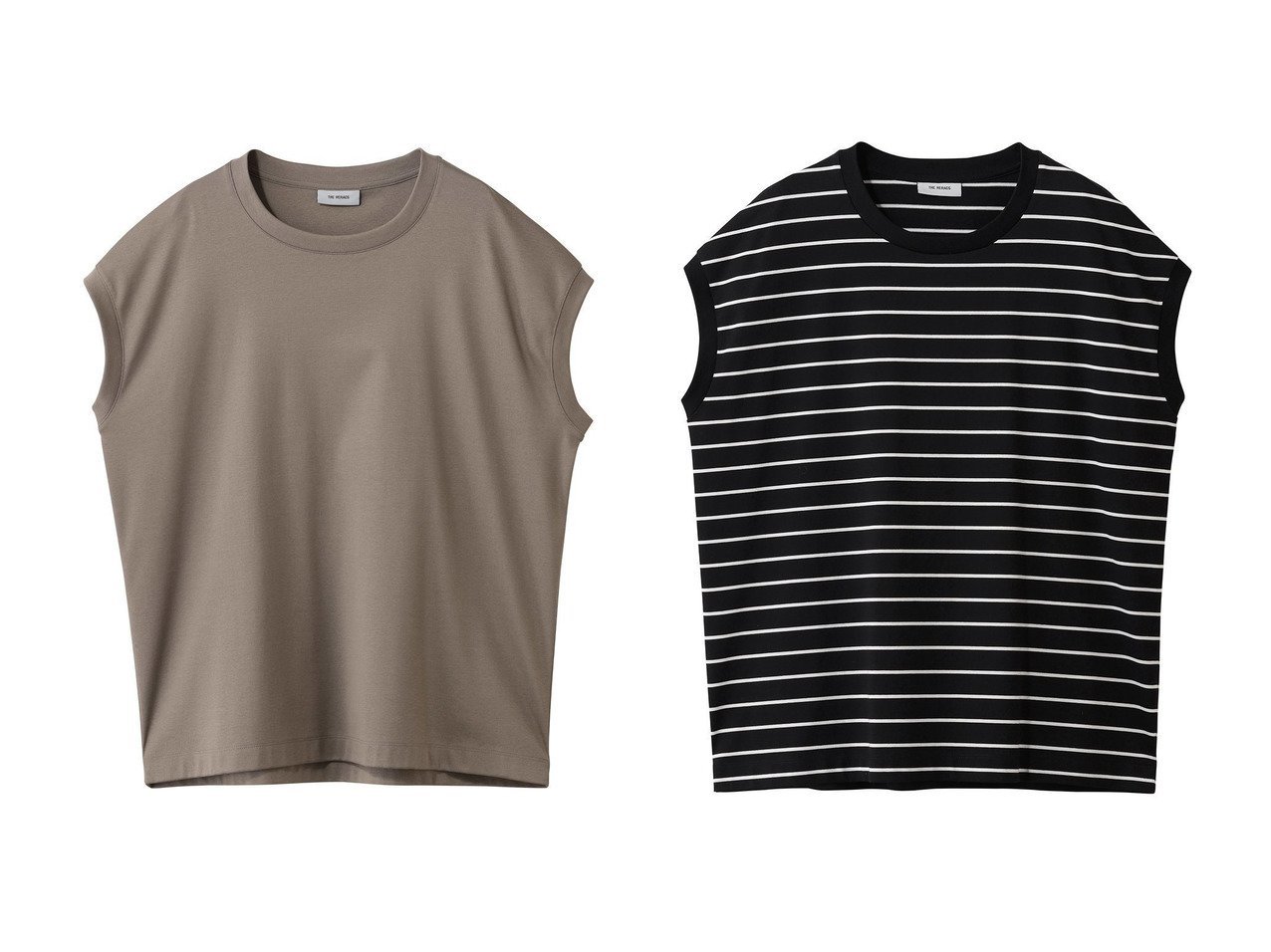 【ワイドシルエットが映えるボーダースリーブレスTシャツとシンプルで着まわしやすいスリーブレスTシャツ 大人の余裕を感じる洗練トップス】THE RERACS(ザ リラクス)の通販
 おすすめ人気トレンドファッション通販アイテム インテリア・キッズ・メンズ・レディースファッション・服の通販 founy(ファニー) 　ファッション　Fashion　レディースファッション　Fashion for Women　トップス・カットソー　Cut & Sew Tops　シャツ・ブラウス・オフィスカジュアル　Elegant Blouses & Button-Ups　ロングTシャツ・Tシャツ　Longline T-Shirts & Tees　カットソー・ベーシックTシャツ　Cut-and-Sewn Tops / Stretch Tees & Basics　2026年　2026　ショート　Short, Short Length　スリーブ　Sleeve, Long Sleeve / Short Sleeve　ベーシック　Basic, Essential　夏　Summer　春　Spring　S/S・春夏　SS, Spring/Summer, Warm Season　ブラック系　Black　ホワイト系　White　グレー系　Gray　ベージュ系　Beige　|ID:crp329100000226945