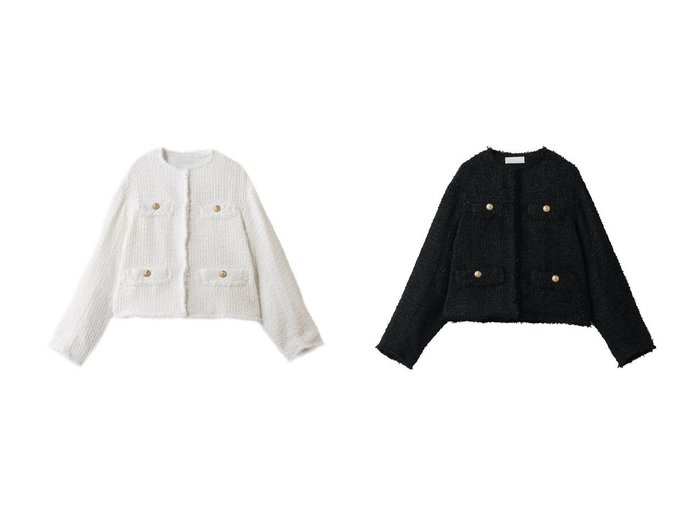 【ゴールドボタンが映えるツイードショートジャケット 表情豊かな素材感で装いに華やぎを添える一着】GALLARDAGALANTE(ガリャルダガランテ)の通販
 おすすめ人気トレンドファッション通販アイテム 人気、トレンドファッション・服の通販 founy(ファニー) ファッション Fashion レディースファッション Fashion for Women アウター Coat / Outerwear Collection レディースジャケット・軽アウター Jackets ジャケット Jacket, Outerwear ツイード Twill, Twill Weave デニム Denim, Jeans Material パーティ Party, Party Style フラップ Flap, Flap Pocket |ID:crp329100000226953