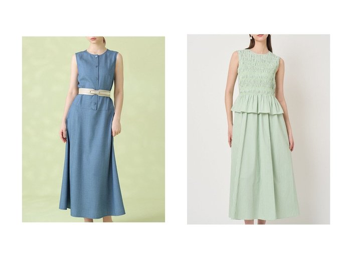 【スモッキングが映えるカラーストライプワンピースとベルテッドデザインが上品なオックスストレッチワンピース 春らしさと洗練を纏う大人の一着】ANAYI(アナイ)の通販
 おすすめ人気トレンドファッション通販アイテム 人気、トレンドファッション・服の通販 founy(ファニー) ファッション Fashion レディースファッション Fashion for Women ワンピース Dresses チュニック Tunic Tops & Dresses 2026年 2026 オックス Oxford Fabric ジャケット Jacket, Outerwear ストレッチ Stretch, Stretchy Fabric セットアップ Set-Up, Coordinated Outfit チュニック Tunic, Long Top ノースリーブ Sleeveless, No-Sleeve フレア Flare, Flared フロント Front, Front Design ロング Long, Long-Length エレガント 上品 Elegant 夏 Summer 春 Spring S/S・春夏 SS, Spring/Summer, Warm Season ビジネス 仕事 通勤 Business / Work / Commuting ストライプ Stripe, Striped Pattern スモッキング Smocking, Gathered Stitching フェミニン Feminine, Girly ペプラム Peplum, Flared Hem |ID:crp329100000226958