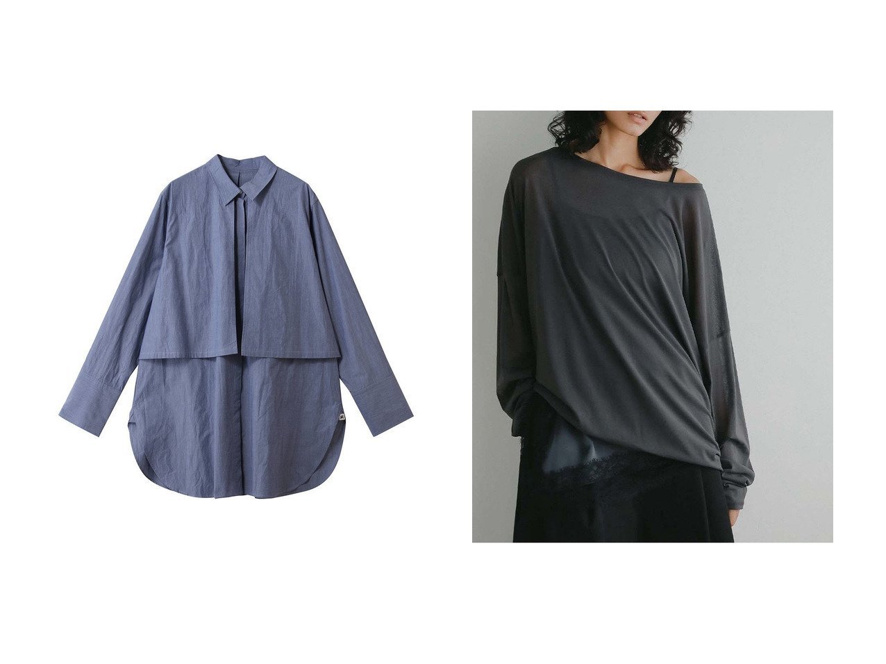 【レイヤード風ディテールが映えるデザインシャツとエアリーな着心地が魅力のビッグシルエットプルオーバー 軽やかに楽しむ大人のトップス】HER.(ハー)の通販
 おすすめ人気トレンドファッション通販アイテム インテリア・キッズ・メンズ・レディースファッション・服の通販 founy(ファニー) 　ファッション　Fashion　レディースファッション　Fashion for Women　トップス・カットソー　Cut & Sew Tops　シャツ・ブラウス・オフィスカジュアル　Elegant Blouses & Button-Ups　カジュアルプルオーバー・ニットトップス　Pullovers & Knit Tops / Casual Pullovers　2026年　2026　おすすめ　Recommended / Our Picks　スリーブ　Sleeve, Long Sleeve / Short Sleeve　ダンガリー　Dungaree, Chambray　パッチ　Patch, Appliqué　ベーシック　Basic, Essential　レギュラー　Regular, Standard Fit　ロング　Long, Long-Length　再入荷　Restock / Back in Stock　夏　Summer　春　Spring　S/S・春夏　SS, Spring/Summer, Warm Season　ホワイト系　White　ブルー系　Blue　グレー系　Gray　|ID:crp329100000226968