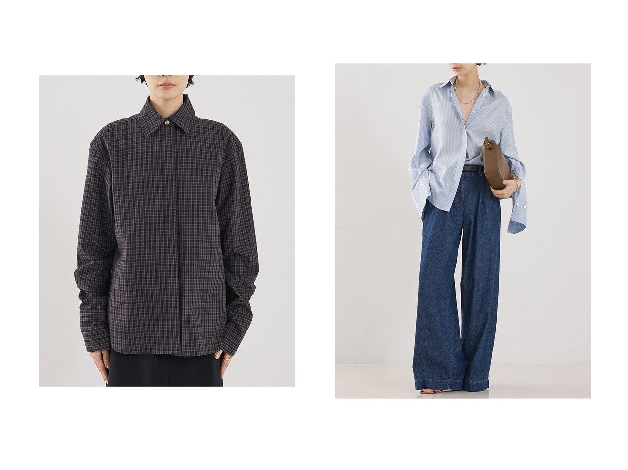 【COCUCA】ダークトーンチェックとサックスブルーが映える上質シャツ 洗練された素材感と着こなしの幅 THE STORE by C(ザ ストア バイ シー)の通販
 おすすめ人気トレンドファッション通販アイテム インテリア・キッズ・メンズ・レディースファッション・服の通販 founy(ファニー) 　ファッション　Fashion　レディースファッション　Fashion for Women　トップス・カットソー　Cut & Sew Tops　シャツ・ブラウス・オフィスカジュアル　Elegant Blouses & Button-Ups　2026年　2026　カフス　Cuff Design　シンプル　Simple, Minimal　スリーブ　Sleeve, Long Sleeve / Short Sleeve　チェック　Check, Plaid, Tartan　マニッシュ　Mannish, Boyish　ロング　Long, Long-Length　夏　Summer　春　Spring　S/S・春夏　SS, Spring/Summer, Warm Season　ブラック系　Black　ブルー系　Blue　|ID:crp329100000226970