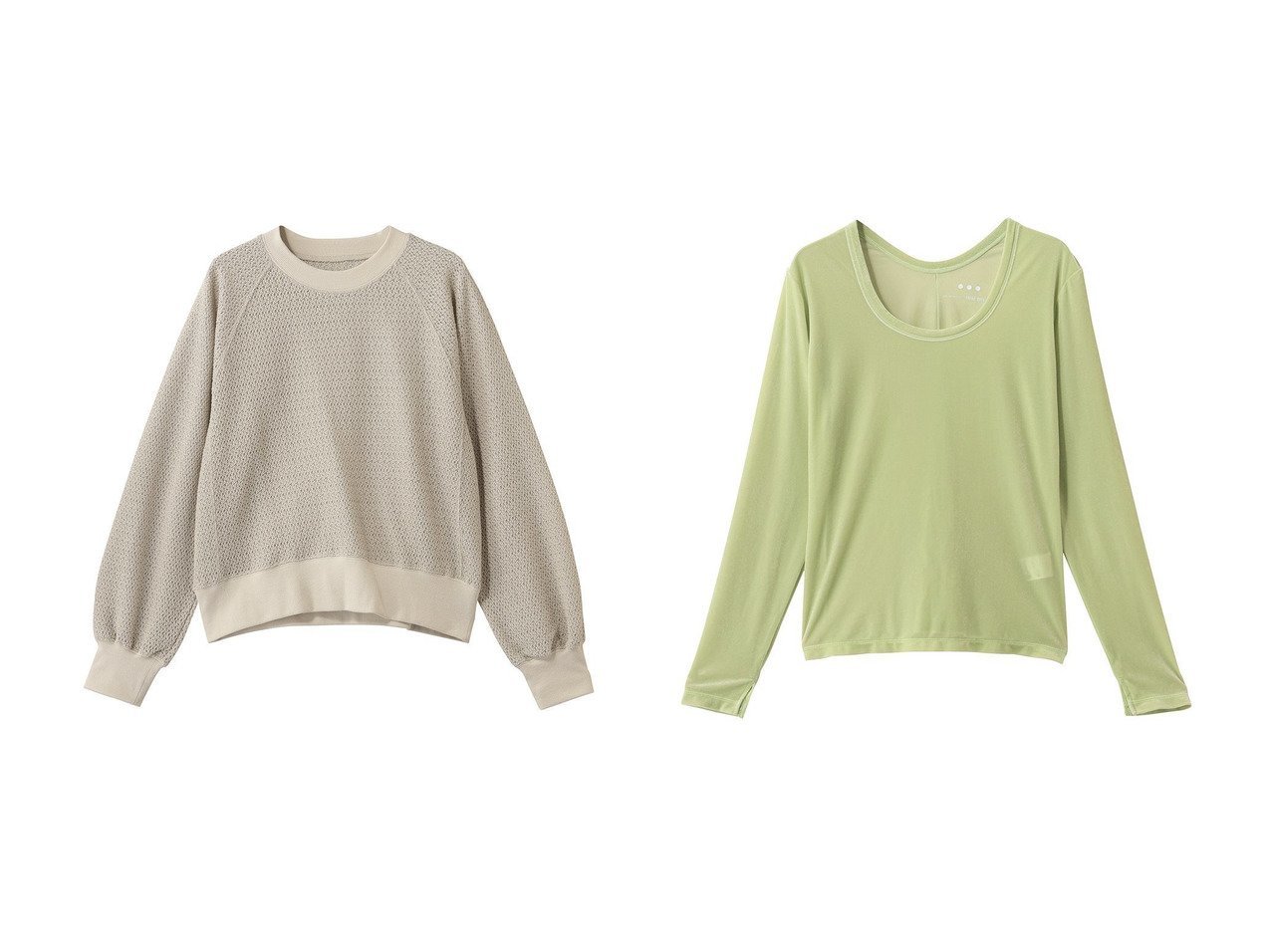 透け感と柄が引き立つラッセルラグラントップスとシアーベロア長袖Tシャツ 軽やかな素材感で楽しむレイヤード three dots(スリー ドッツ)の通販
 おすすめ人気トレンドファッション通販アイテム インテリア・キッズ・メンズ・レディースファッション・服の通販 founy(ファニー) 　ファッション　Fashion　レディースファッション　Fashion for Women　トップス・カットソー　Cut & Sew Tops　シャツ・ブラウス・オフィスカジュアル　Elegant Blouses & Button-Ups　ロングTシャツ・Tシャツ　Longline T-Shirts & Tees　カットソー・ベーシックTシャツ　Cut-and-Sewn Tops / Stretch Tees & Basics　ベロアトップス　Velour Tops / Velvet-Look Items　2026年　2026　エレガント 上品　Elegant　スリーブ　Sleeve, Long Sleeve / Short Sleeve　ラッセル　Raschel, Raschel Lace　ロング　Long, Long-Length　夏　Summer　春　Spring　S/S・春夏　SS, Spring/Summer, Warm Season　おすすめ　Recommended / Our Picks　コンパクト　Compact, Small Size　シンプル　Simple, Minimal　スリット　Slit, Slit Detail　ベロア　Velour, Soft Velvet　長袖　Long Sleeve, Full Sleeve　ホワイト系　White　ベージュ系　Beige　グリーン系　Green　ブラック系　Black　ブルー系　Blue　|ID:crp329100000226991