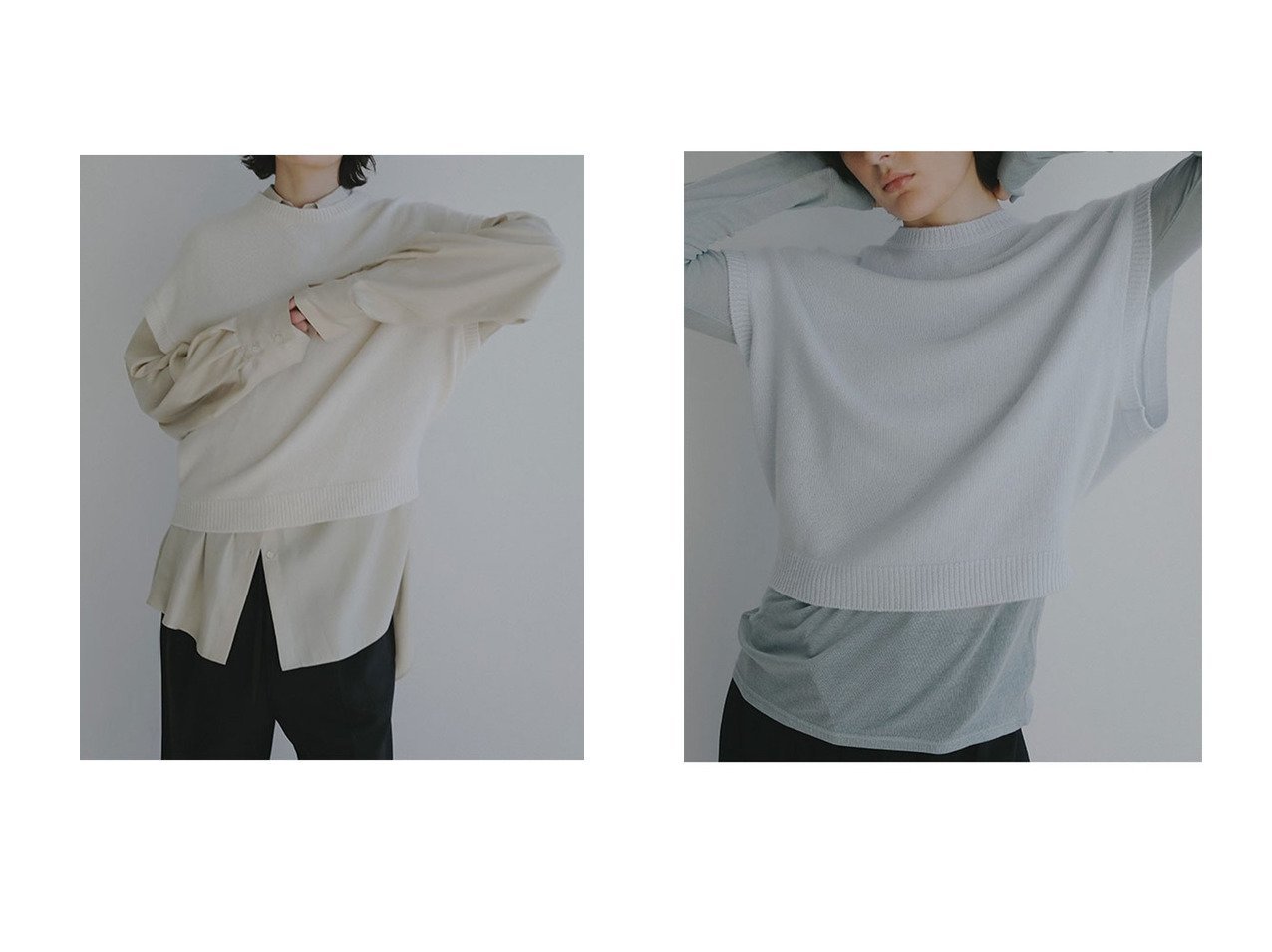 端正な佇まいが際立つウールカシミヤスリーブレスニット レイヤードしやすいミニマルデザイン ETRE TOKYO(エトレトウキョウ)の通販
 おすすめ人気トレンドファッション通販アイテム インテリア・キッズ・メンズ・レディースファッション・服の通販 founy(ファニー) 　ファッション　Fashion　レディースファッション　Fashion for Women　トップス・カットソー　Cut & Sew Tops　ニット　Knit Tops & Sweaters　カジュアルプルオーバー・ニットトップス　Pullovers & Knit Tops / Casual Pullovers　なめらか　Smooth, Silky Texture　ジャケット　Jacket, Outerwear　スリーブ　Sleeve, Long Sleeve / Short Sleeve　再入荷　Restock / Back in Stock　ホワイト系　White　ブルー系　Blue　|ID:crp329100000227002