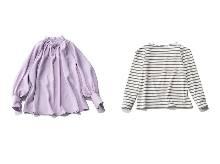 フリルとギャザーが映える大人フェミニンブラウスと控えめパワショル長袖Tシャツ きれいめにもなじむ着映えトップス M7days(エムセブンデイズ)の通販
 おすすめ人気トレンドファッション通販アイテム 人気、トレンドファッション・服の通販 founy(ファニー) ファッション Fashion レディースファッション Fashion for Women トップス・カットソー Cut & Sew Tops シャツ・ブラウス・オフィスカジュアル Elegant Blouses & Button-Ups ロングTシャツ・Tシャツ Longline T-Shirts & Tees カフス Cuff Design ギャザー Gathered, Ruffled ドレープ Drape, Draping Fabric フリル Frill, Ruffle 洗える Machine Washable コラボ Collaboration, Collab コンパクト Compact, Small Size ショルダー Shoulder, Shoulder Strap トレンド Trend, Trending Now 長袖 Long Sleeve, Full Sleeve ボーダー Border, Stripe 無地 Plain, Solid Color |ID:crp329100000227020