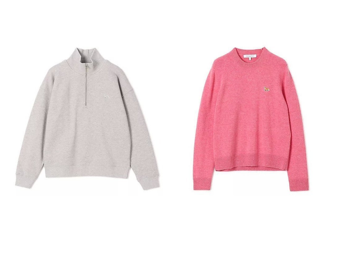 立ち上がり襟が印象的なハーフジップスウェットとフォックスパッチが映えるラムウールニット こなれたカジュアルを楽しめる MAISON KITSUNE(メゾン キツネ)の通販
 おすすめ人気トレンドファッション通販アイテム インテリア・キッズ・メンズ・レディースファッション・服の通販 founy(ファニー) 　ファッション　Fashion　レディースファッション　Fashion for Women　トップス・カットソー　Cut & Sew Tops　シャツ・ブラウス・オフィスカジュアル　Elegant Blouses & Button-Ups　レディースパーカー・カジュアルフーディー　Casual Hoodies & Sweatshirts　ロングTシャツ・Tシャツ　Longline T-Shirts & Tees　スウェット・クルーネックトップス　Sweatshirts & Crewnecks / Relaxed Fit Sweat Tops　2025年　2025　2025-2026秋冬・A/W　Autumn/Winter 2025–26 AW25–26　ショルダー　Shoulder, Shoulder Strap　ジップ　Zip, Zipper　ドロップ　Drop Shoulder, Dropped Style　ヴィンテージ　Vintage Style　洗える　Machine Washable　パッチ　Patch, Appliqué　フォックス　Fox, Fox Fur　今季　This Season, Current Season　ベージュ系　Beige　ブラウン系　Brown　|ID:crp329100000227022