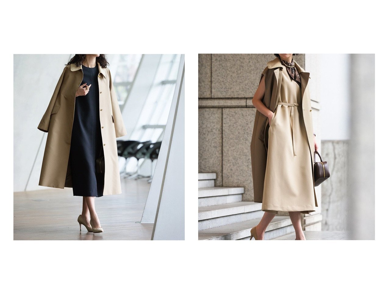 立体フォルムが映えるステンカラージレとAラインが美しいステンカラーコート 高密度ダブルクロスで品よく整う DoCLASSE(ドゥクラッセ)の通販
 おすすめ人気トレンドファッション通販アイテム インテリア・キッズ・メンズ・レディースファッション・服の通販 founy(ファニー) 　ファッション　Fashion　レディースファッション　Fashion for Women　アウター　Coat / Outerwear Collection　コート・ロングコート・ピーコート　Long Coats, Peacoats & More　レディースジャケット・軽アウター　Jackets　新作・新入荷　New Arrivals / New In　なめらか　Smooth, Silky Texture　グログラン　Grosgrain, Grosgrain Ribbon　スタイリッシュ　Stylish, Fashionable　ダブル　Double, Double-Breasted　デニム　Denim, Jeans Material　フォルム　Silhouette, Form　ロング　Long, Long-Length　定番　Standard, Basic Item　おすすめ　Recommended / Our Picks　ジャケット　Jacket, Outerwear　トレンド　Trend, Trending Now　ベージュ系　Beige　ブラック系　Black　|ID:crp329100000227029