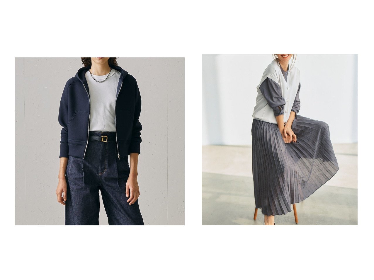 ブラウスとプリーツが調和するドレープボイルワンピースと立体フォルムのジップアップパーカー 軽やかさと着心地を備えた DoCLASSE(ドゥクラッセ)の通販
 おすすめ人気トレンドファッション通販アイテム インテリア・キッズ・メンズ・レディースファッション・服の通販 founy(ファニー) 　ファッション　Fashion　レディースファッション　Fashion for Women　トップス・カットソー　Cut & Sew Tops　レディースパーカー・カジュアルフーディー　Casual Hoodies & Sweatshirts　ワンピース　Dresses　シャツワンピース / 1枚で着映えコーデ　Shirt Dresses　新作・新入荷　New Arrivals / New In　おすすめ　Recommended / Our Picks　キャミソール　Camisole, Spaghetti Strap Top　ジャケット　Jacket, Outerwear　フェミニン　Feminine, Girly　フォルム　Silhouette, Form　サマー　Summer, Summer Style　シアー　Sheer, See-Through　セットアップ　Set-Up, Coordinated Outfit　ドッキング　Docking, Mixed Material　プリーツ　Pleats, Pleated　リボン　Ribbon, Bow　ロング　Long, Long-Length　秋　Autumn　ブルー系　Blue　グレー系　Gray　|ID:crp329100000227030