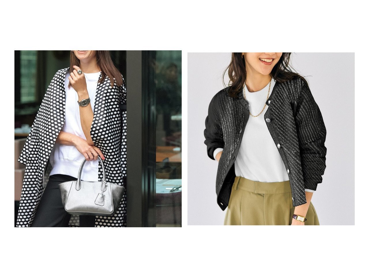 タック編みが描く斜めラインのニットジャケットと軽やかに持てる本革トートバッグ きちんと感と実用性を備えた DoCLASSE(ドゥクラッセ)の通販
 おすすめ人気トレンドファッション通販アイテム インテリア・キッズ・メンズ・レディースファッション・服の通販 founy(ファニー) 　ファッション　Fashion　レディースファッション　Fashion for Women　バッグ　Bags　レイングッズ・傘・晴雨兼用傘　Umbrellas & Rain Gear　アウター　Coat / Outerwear Collection　レディースジャケット・軽アウター　Jackets　新作・新入荷　New Arrivals / New In　コンパクト　Compact, Small Size　ショルダー　Shoulder, Shoulder Strap　フィット　Fit, Slim Fit　ポケット　Pocket, Pocket Detail　旅行　Travel　日傘　Parasol, UV Umbrella　財布　Wallet, Purse　クール　Cool, Chic　ジャケット　Jacket, Outerwear　ストライプ　Stripe, Striped Pattern　メタル　Metal, Metal Parts　ゴールド系　Gold　ブラック系　Black　イエロー系　Yellow　オレンジ系　Orange　グリーン系　Green　ベージュ系　Beige　|ID:crp329100000227032