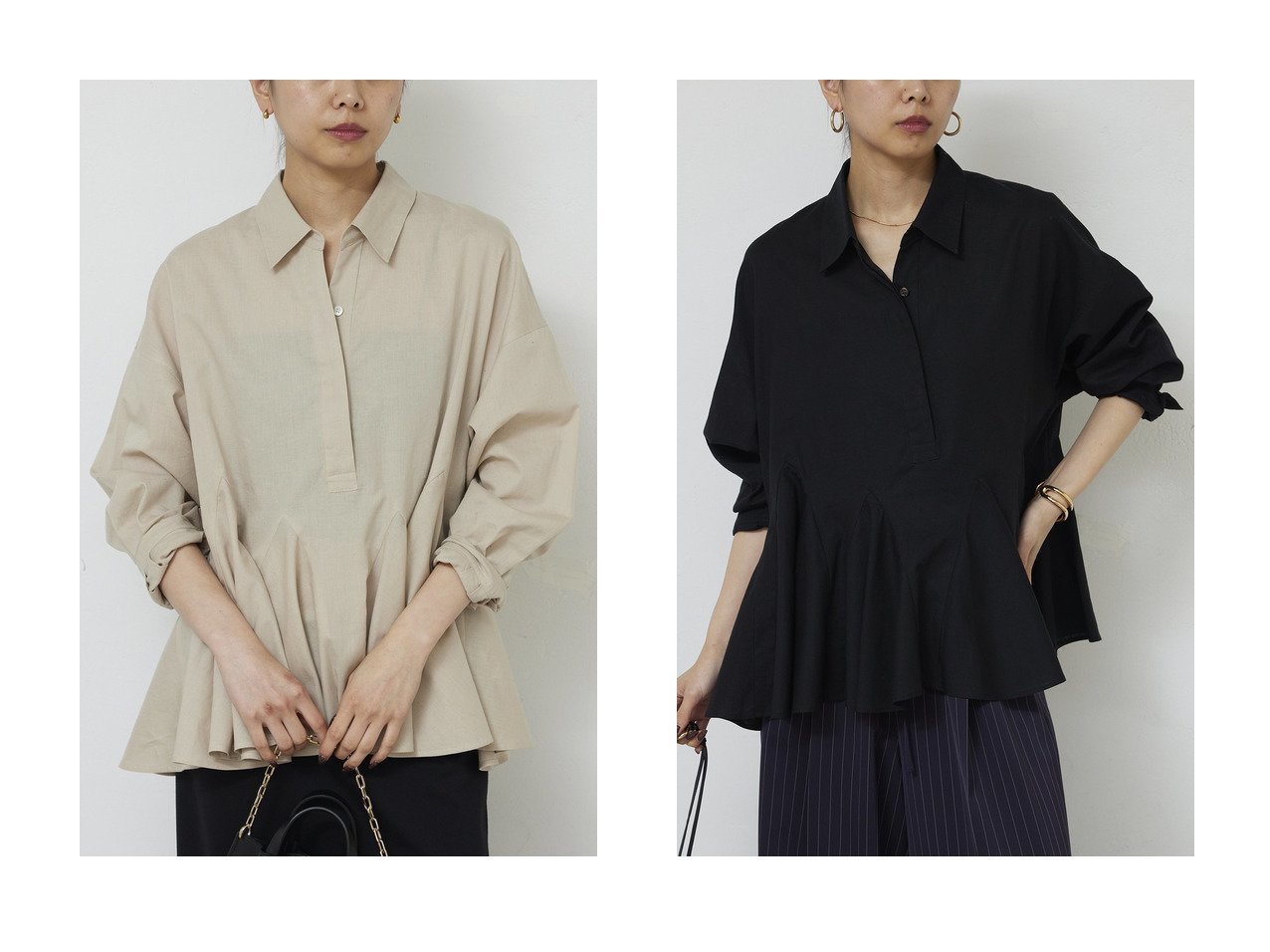 立体感が際立つ上品なフレアブラウス 女性らしいラインが自然に映える GALLARDAGALANTE(ガリャルダガランテ)の通販
 おすすめ人気トレンドファッション通販アイテム インテリア・キッズ・メンズ・レディースファッション・服の通販 founy(ファニー) 　ファッション　Fashion　レディースファッション　Fashion for Women　トップス・カットソー　Cut & Sew Tops　シャツ・ブラウス・オフィスカジュアル　Elegant Blouses & Button-Ups　2026年　2026　スリーブ　Sleeve, Long Sleeve / Short Sleeve　デニム　Denim, Jeans Material　フレア　Flare, Flared　ボトム　Bottoms, Lower Wear　ロング　Long, Long-Length　エレガント 上品　Elegant　夏　Summer　春　Spring　S/S・春夏　SS, Spring/Summer, Warm Season　ブラック系　Black　ベージュ系　Beige　ブルー系　Blue　オレンジ系　Orange　|ID:crp329100000227034