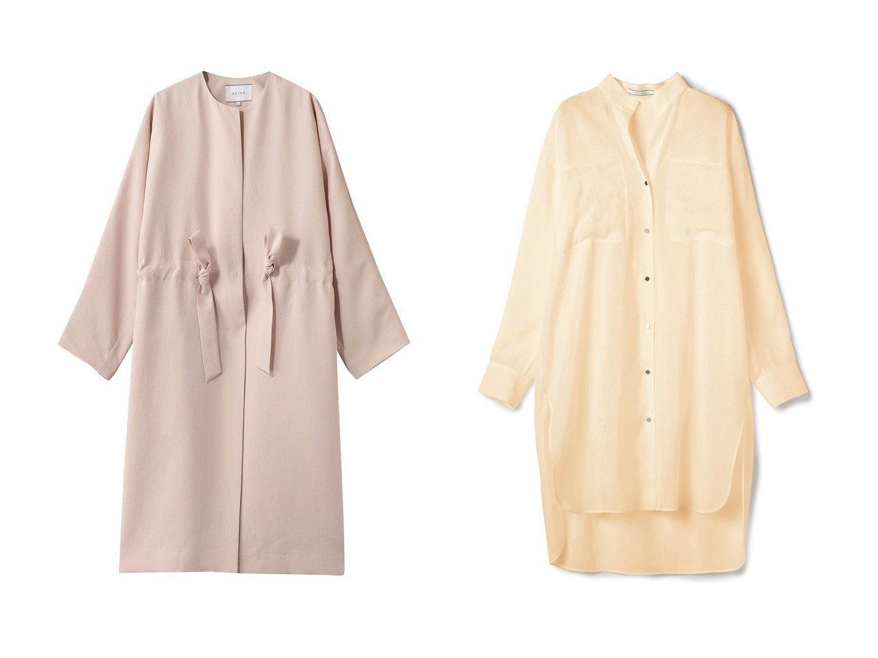 【軽やかに着回せるロングスプリングコートと清涼感のあるオーバーサイズロングシャツ 大人の日常に寄り添う上質な羽織り】BEIGE,(ベイジ,)の通販
 おすすめ人気トレンドファッション通販アイテム インテリア・キッズ・メンズ・レディースファッション・服の通販 founy(ファニー) 　ファッション　Fashion　レディースファッション　Fashion for Women　アウター　Coat / Outerwear Collection　コート・ロングコート・ピーコート　Long Coats, Peacoats & More　トップス・カットソー　Cut & Sew Tops　シャツ・ブラウス・オフィスカジュアル　Elegant Blouses & Button-Ups　2026年　2026　フィット　Fit, Slim Fit　ロング　Long, Long-Length　夏　Summer　定番　Standard, Basic Item　春　Spring　S/S・春夏　SS, Spring/Summer, Warm Season　スリーブ　Sleeve, Long Sleeve / Short Sleeve　ポケット　Pocket, Pocket Detail　羽織　Haori, Light Jacket　ブルー系　Blue　ホワイト系　White　グリーン系　Green　|ID:crp329100000227041