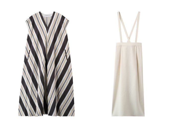 【大胆なストライプが印象を描くドレスと縦ラインが映えるサスペンダー付きスカート。素材表情とシルエットで魅せる大人モード】DOMELLE(ドメル)の通販
 おすすめ人気トレンドファッション通販アイテム 人気、トレンドファッション・服の通販 founy(ファニー) ファッション Fashion レディースファッション Fashion for Women ワンピース Dresses フォーマル・パーティードレス・結婚式用ドレス Elegant & Casual Dresses チュニック Tunic Tops & Dresses スカート Skirts ロングスカート Long Skirts / Maxi & Midi Skirts 2026年 2026 ストライプ Stripe, Striped Pattern チュニック Tunic, Long Top ドレス Dress, One-Piece ビッグ Big, Oversized ファブリック Fabric, Textile フレア Flare, Flared フロント Front, Front Design ロング Long, Long-Length 夏 Summer 春 Spring S/S・春夏 SS, Spring/Summer, Warm Season |ID:crp329100000227054