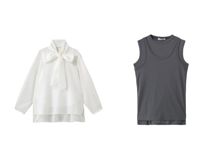 【重ね着で表情が広がるツインレイヤータンクとボウタイが映えるブラウス。素材感とシルエットで楽しむ洗練されたレイヤード】DOMELLE(ドメル)の通販
 おすすめ人気トレンドファッション通販アイテム 人気、トレンドファッション・服の通販 founy(ファニー) ファッション Fashion レディースファッション Fashion for Women トップス・カットソー Cut & Sew Tops シャツ・ブラウス・オフィスカジュアル Elegant Blouses & Button-Ups キャミソール&ノースリーブ Camisoles & Sleeveless Tops ロングTシャツ・Tシャツ Longline T-Shirts & Tees カットソー・ベーシックTシャツ Cut-and-Sewn Tops / Stretch Tees & Basics 2026年 2026 おすすめ Recommended / Our Picks インナー Innerwear シアー Sheer, See-Through スリーブ Sleeve, Long Sleeve / Short Sleeve テクスチャー Texture, Textured Fabric バランス Balance, Style Balance フランス France, French ボックス Boxy, Box Shape ロング Long, Long-Length ワイド Wide, Wide Fit 夏 Summer 春 Spring S/S・春夏 SS, Spring/Summer, Warm Season |ID:crp329100000227055