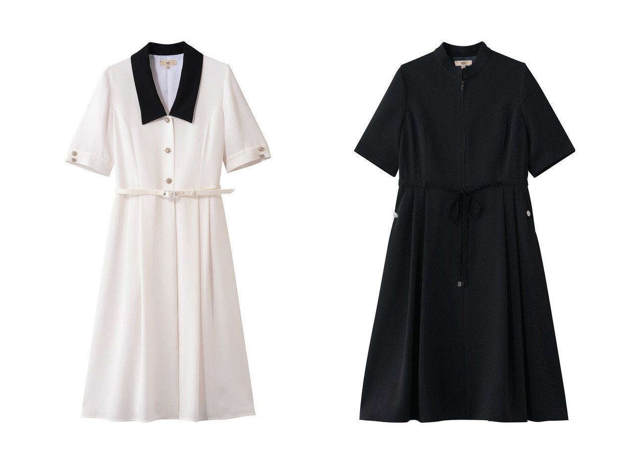 【バイカラーとビジューボタンが映えるバックサテンドレスとスタンドカラーが印象的なトリアセテートドレス。上品な光沢と美しい落ち感を楽しむ】MW(エムダブリュー)の通販
 おすすめ人気トレンドファッション通販アイテム インテリア・キッズ・メンズ・レディースファッション・服の通販 founy(ファニー) 　ファッション　Fashion　レディースファッション　Fashion for Women　ワンピース　Dresses　フォーマル・パーティードレス・結婚式用ドレス　Elegant & Casual Dresses　チュニック　Tunic Tops & Dresses　クラシカル　Classical, Vintage-Inspired　サテン　Satin, Glossy Fabric　チュニック　Tunic, Long Top　ドレス　Dress, One-Piece　リュクス　Luxury, Elegant, High-End, Chic　ロング　Long, Long-Length　エレガント 上品　Elegant　新作・新入荷　New Arrivals / New In　ホワイト系　White　ブラック系　Black　ブルー系　Blue　|ID:crp329100000227059