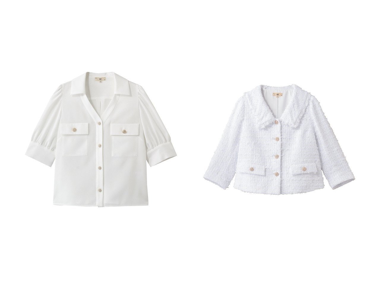 【光沢と立体感が映えるVネックブラウスとフリンジが際立つコットンツイードジャケット。上品な素材感で整える洗練スタイル】MW(エムダブリュー)の通販
 おすすめ人気トレンドファッション通販アイテム インテリア・キッズ・メンズ・レディースファッション・服の通販 founy(ファニー) 　ファッション　Fashion　レディースファッション　Fashion for Women　トップス・カットソー　Cut & Sew Tops　シャツ・ブラウス・オフィスカジュアル　Elegant Blouses & Button-Ups　Vネックトップス　V-Neck Tops / V-Cut Neckline Shirts　アウター　Coat / Outerwear Collection　レディースジャケット・軽アウター　Jackets　イレギュラー　Irregular Design　ギャザー　Gathered, Ruffled　ショート　Short, Short Length　スリーブ　Sleeve, Long Sleeve / Short Sleeve　ハーフ　Half, Half-Length　エレガント 上品　Elegant　定番　Standard, Basic Item　新作・新入荷　New Arrivals / New In　ホワイト系　White　ブルー系　Blue　|ID:crp329100000227061