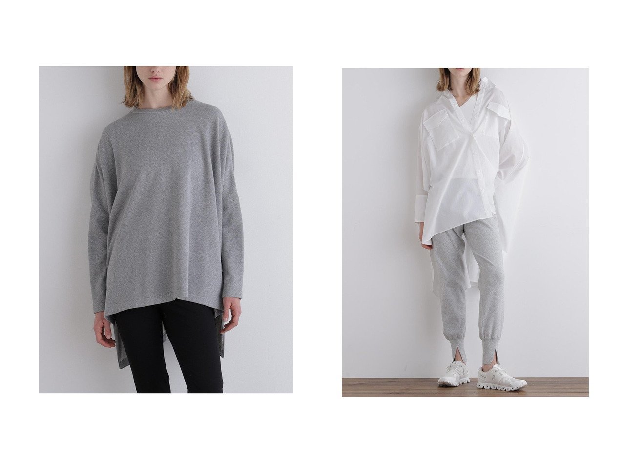 【軽やかなドレープが映えるクールドットブラウスと異素材コンビのサイドリブプルオーバー。清涼感と立体感で魅せる一着】LE PHIL(ル フィル)の通販
 おすすめ人気トレンドファッション通販アイテム インテリア・キッズ・メンズ・レディースファッション・服の通販 founy(ファニー) 　ファッション　Fashion　レディースファッション　Fashion for Women　トップス・カットソー　Cut & Sew Tops　シャツ・ブラウス・オフィスカジュアル　Elegant Blouses & Button-Ups　ロングTシャツ・Tシャツ　Longline T-Shirts & Tees　カジュアルプルオーバー・ニットトップス　Pullovers & Knit Tops / Casual Pullovers　カットソー・ベーシックTシャツ　Cut-and-Sewn Tops / Stretch Tees & Basics　コンビ　Combo, Combination Style　シンプル　Simple, Minimal　スタンダード　Standard, Basic　スポーティ　Sporty, Casual Athletic　スリーブ　Sleeve, Long Sleeve / Short Sleeve　デニム　Denim, Jeans Material　バランス　Balance, Style Balance　パターン　Pattern, Design Print　フォルム　Silhouette, Form　ロング　Long, Long-Length　新作・新入荷　New Arrivals / New In　グレー系　Gray　ホワイト系　White　ブラック系　Black　|ID:crp329100000227064