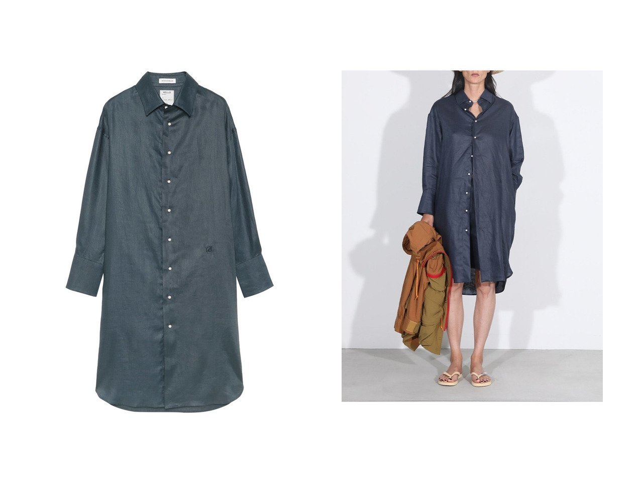 【自然な光沢が映えるリネンオーバーサイズタックワンピース。高さのある襟と背中のタックが描く洗練シルエット】MADISONBLUE(マディソンブルー)の通販
 おすすめ人気トレンドファッション通販アイテム インテリア・キッズ・メンズ・レディースファッション・服の通販 founy(ファニー) 　ファッション　Fashion　レディースファッション　Fashion for Women　ワンピース　Dresses　チュニック　Tunic Tops & Dresses　チュニック　Tunic, Long Top　リネン　Linen, Linen Fabric　新作・新入荷　New Arrivals / New In　羽織　Haori, Light Jacket　ブルー系　Blue　|ID:crp329100000227066