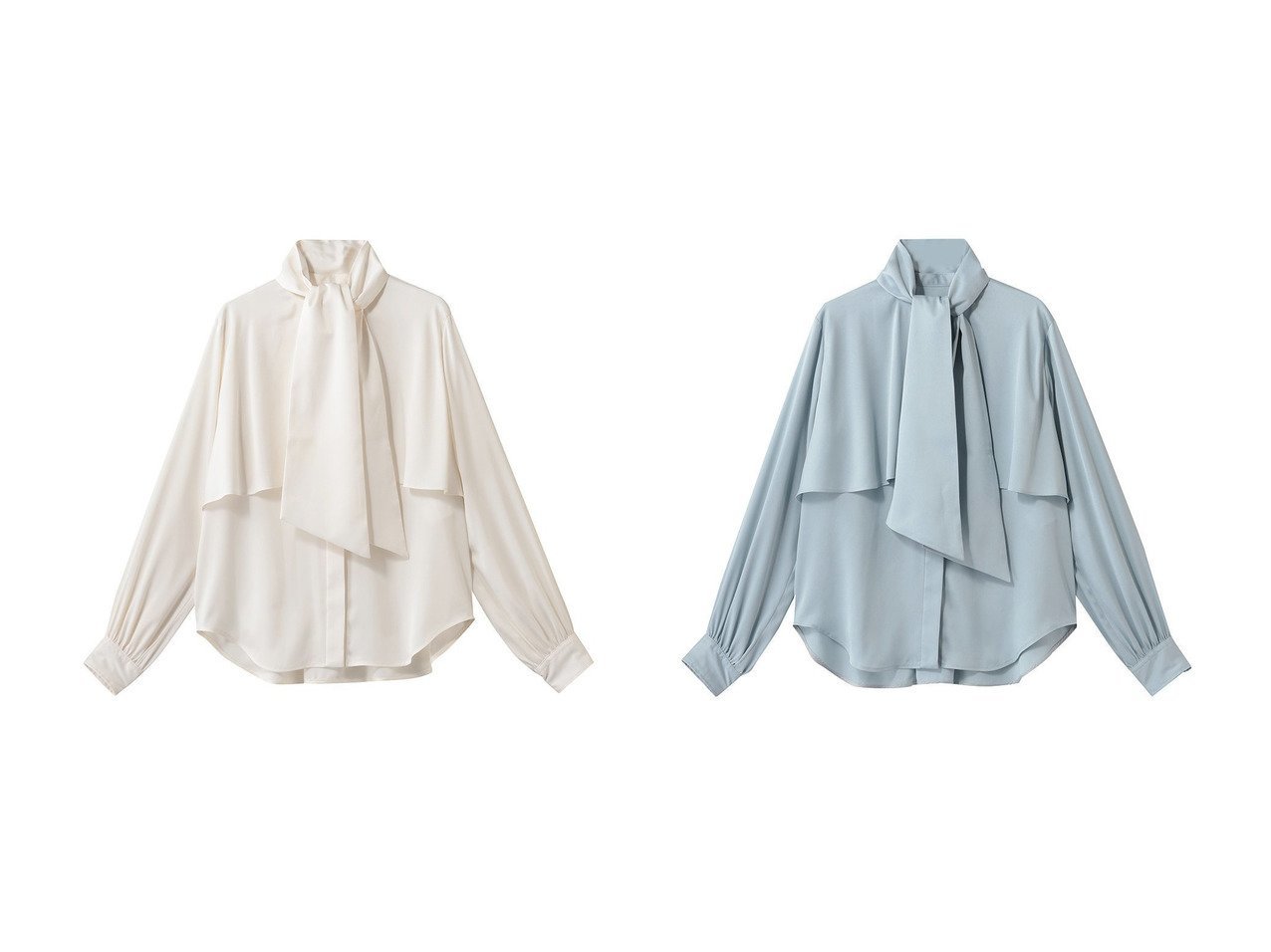 【光沢と落ち感が映えるボウタイ付きラッフルブラウス。サテンアムンゼンの上品な表情と軽やかな着心地】DESIGN WORKS(デザイン ワークス)の通販
 おすすめ人気トレンドファッション通販アイテム インテリア・キッズ・メンズ・レディースファッション・服の通販 founy(ファニー) 　ファッション　Fashion　レディースファッション　Fashion for Women　トップス・カットソー　Cut & Sew Tops　シャツ・ブラウス・オフィスカジュアル　Elegant Blouses & Button-Ups　スリーブ　Sleeve, Long Sleeve / Short Sleeve　ロング　Long, Long-Length　エレガント 上品　Elegant　新作・新入荷　New Arrivals / New In　イエロー系　Yellow　|ID:crp329100000227069