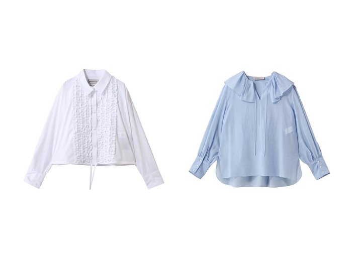 【ラッフルが映えるシルキーレーヨンブラウスとフリルが際立つタイプライターシャツ。光沢とハリで魅せる華やかな一着】DEPAREILLE(デパリエ)の通販
 おすすめ人気トレンドファッション通販アイテム 人気、トレンドファッション・服の通販 founy(ファニー) ファッション Fashion レディースファッション Fashion for Women トップス・カットソー Cut & Sew Tops シャツ・ブラウス・オフィスカジュアル Elegant Blouses & Button-Ups 2026年 2026 スリーブ Sleeve, Long Sleeve / Short Sleeve タイプライター Typewriter Fabric, Crisp Cotton デニム Denim, Jeans Material フリル Frill, Ruffle フレア Flare, Flared フロント Front, Front Design ロング Long, Long-Length 夏 Summer 春 Spring S/S・春夏 SS, Spring/Summer, Warm Season |ID:crp329100000227081