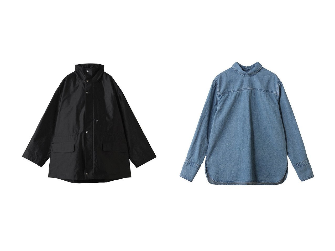 【スタンドカラーが映えるデニムシャツとテクニカルコットンのフィールドコート。モダンとミリタリーが調和する佇まい】BOWTE(バウト)の通販
 おすすめ人気トレンドファッション通販アイテム インテリア・キッズ・メンズ・レディースファッション・服の通販 founy(ファニー) 　ファッション　Fashion　レディースファッション　Fashion for Women　アウター　Coat / Outerwear Collection　コート・ロングコート・ピーコート　Long Coats, Peacoats & More　モッズコート・ミリタリー風アウター　Mods & Field Coats　トップス・カットソー　Cut & Sew Tops　シャツ・ブラウス・オフィスカジュアル　Elegant Blouses & Button-Ups　2026年　2026　ショート　Short, Short Length　ミリタリー　Military, Army Style　モダン　Modern, Contemporary　エレガント 上品　Elegant　夏　Summer　春　Spring　S/S・春夏　SS, Spring/Summer, Warm Season　ブラック系　Black　ブルー系　Blue　|ID:crp329100000227083