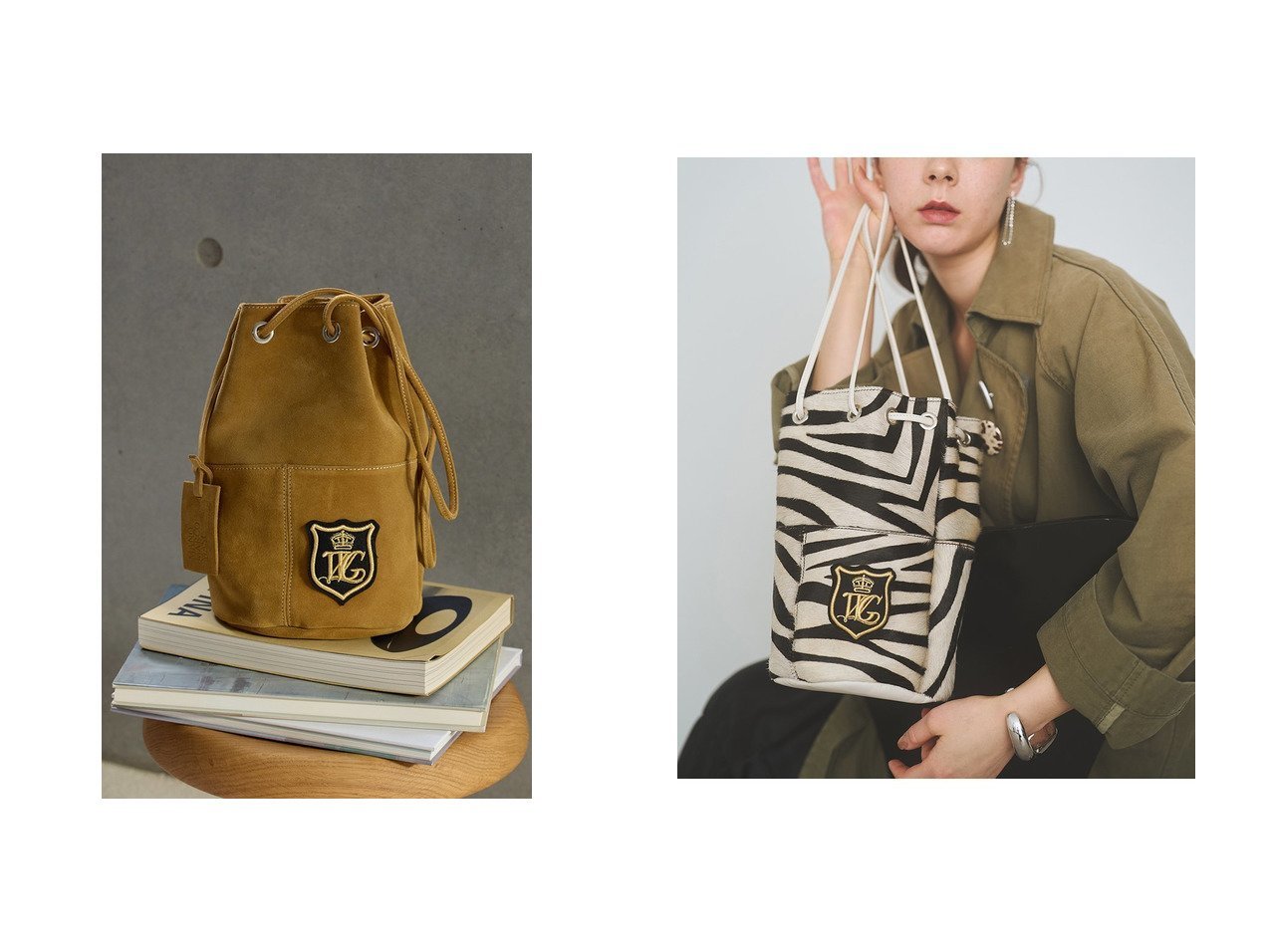 ヘアレザーとスエードに映えるオリジナルワッペンの巾着ショルダーバッグ ウィムガゼット(Whim Gazette)の通販
 おすすめ人気トレンドファッション通販アイテム インテリア・キッズ・メンズ・レディースファッション・服の通販 founy(ファニー) 　ファッション　Fashion　レディースファッション　Fashion for Women　イタリア　Italy　春　Spring　巾着　Drawstring Bag, Kinchaku　ショルダー　Shoulder, Shoulder Strap　シンプル　Simple, Minimal　定番　Standard, Basic Item　なめらか　Smooth, Silky Texture　人気　Popular, Best Seller　バケツ　Bucket, Bucket Style　フォルム　Silhouette, Form　別注　Limited Edition, Custom Order　ミラノ　Milano Style, Italian-Inspired　S/S・春夏　SS, Spring/Summer, Warm Season　夏　Summer　エレガント 上品　Elegant　2026年　2026　ホワイト系　White　|ID:crp329100000227095