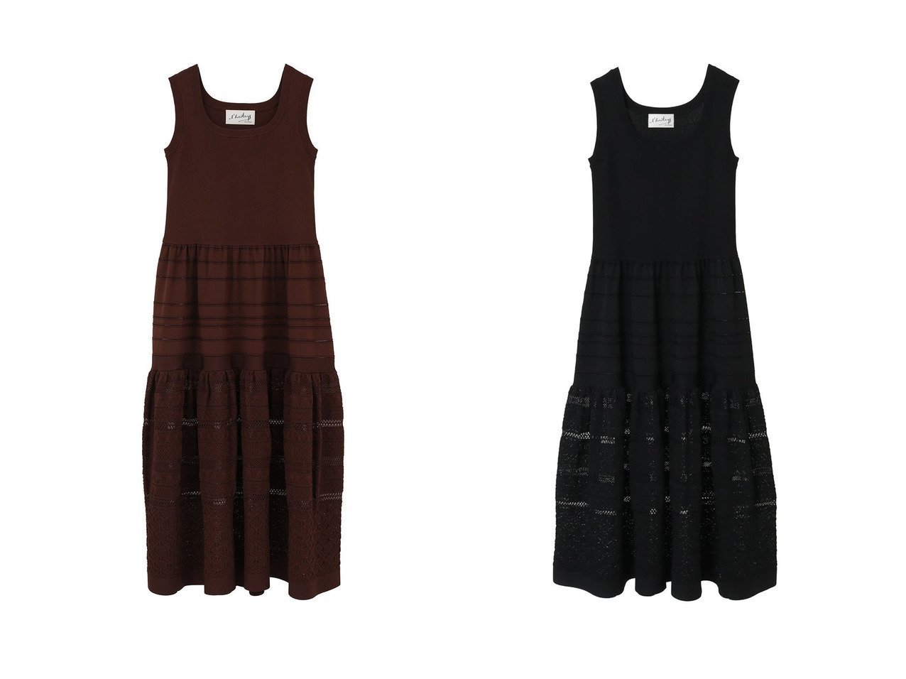 【martinique/マルティニーク】の【l heritage martinique】ニッティングレースワンピース おすすめ人気トレンドファッション通販アイテム インテリア・キッズ・メンズ・レディースファッション・服の通販 founy(ファニー) 　ファッション　Fashion　レディースファッション　Fashion for Women　ワンピース　Dresses　チュニック　Tunic Tops & Dresses　おすすめ　Recommended / Our Picks　カーディガン　Cardigan, Knitwear　ジャケット　Jacket, Outerwear　チュニック　Tunic, Long Top　ティアード　Tiered, Tiered Style　レース　Lace, Lace Fabric　ロング　Long, Long-Length　新作・新入荷　New Arrivals / New In　ブラウン系　Brown　ブラック系　Black　|ID:crp329100000227124