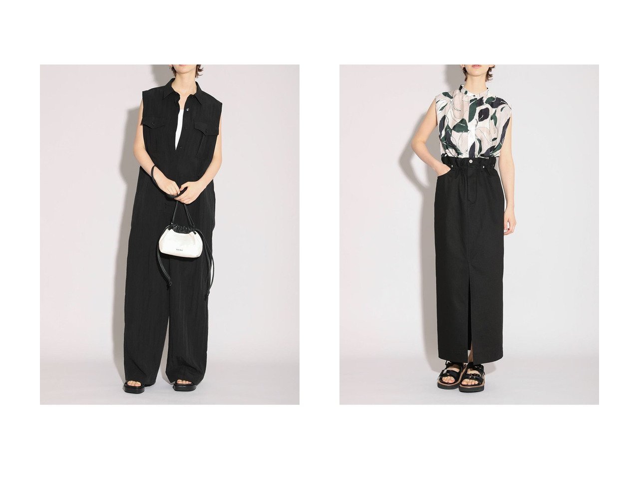 【SACRA/サクラ】のハイカウントチノクロスウエストギャザースカート&セルロースナイロンタンブラーオールインワン おすすめ人気トレンドファッション通販アイテム インテリア・キッズ・メンズ・レディースファッション・服の通販 founy(ファニー) 　ファッション　Fashion　レディースファッション　Fashion for Women　パンツ　Pants & Trousers　スカート　Skirts　おすすめ　Recommended / Our Picks　シューズ　Shoes, Footwear　ドレープ　Drape, Draping Fabric　ビンテージ　Vintage, Retro Style　ポケット　Pocket, Pocket Detail　ミリタリー　Military, Army Style　ワーク　Workwear, Utility Style　新作・新入荷　New Arrivals / New In　グレー系　Gray　ブラック系　Black　|ID:crp329100000227133