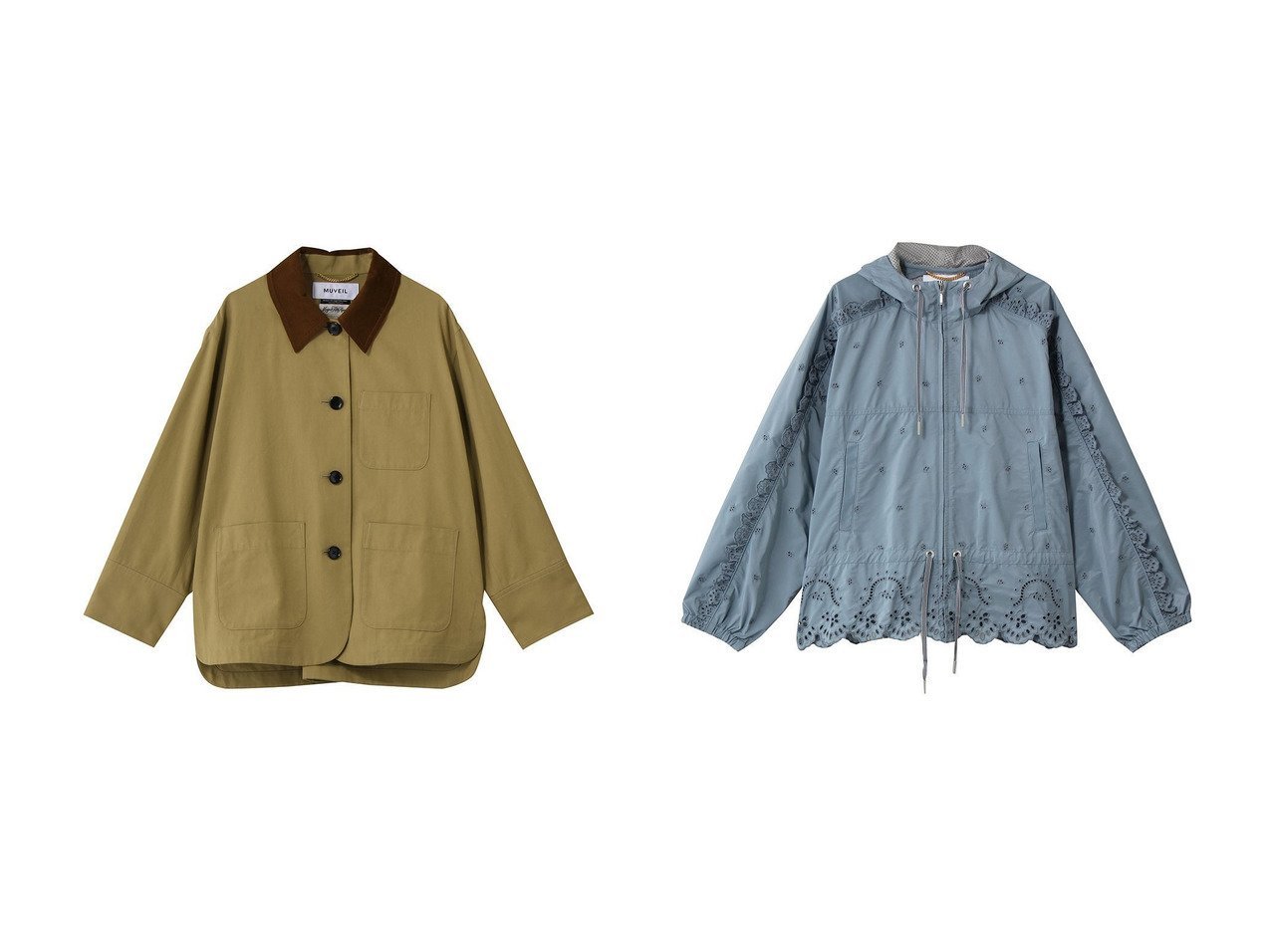 刺しゅうとカットワークレースが映えるクラシカルと軽やかさを兼ね備えたジャケットとブルゾン ミュベール(MUVEIL)の通販 おすすめ人気トレンドファッション通販アイテム インテリア・キッズ・メンズ・レディースファッション・服の通販 founy(ファニー) 　ファッション　Fashion　レディースファッション　Fashion for Women　アウター　Coat / Outerwear Collection　レディースジャケット・軽アウター　Jackets　ブルゾンジャケット・スポーティアウター　Blouson Jackets　インナー　Innerwear　クラシカル　Classical, Vintage-Inspired　コーデュロイ　Corduroy, Cord Fabric　ジャケット　Jacket, Outerwear　スリット　Slit, Slit Detail　フラワー　Flower, Floral　新作・新入荷　New Arrivals / New In　スポーティ　Sporty, Casual Athletic　タフタ　Taffeta, Structured Fabric　ブルゾン　Blouson, Bomber Jacket　メッシュ　Mesh, Net Fabric　ヨーク　Yoke, Yoke Design　レース　Lace, Lace Fabric　夏　Summer　羽織　Haori, Light Jacket　ブラック系　Black　ブルー系　Blue　|ID:crp329100000227139