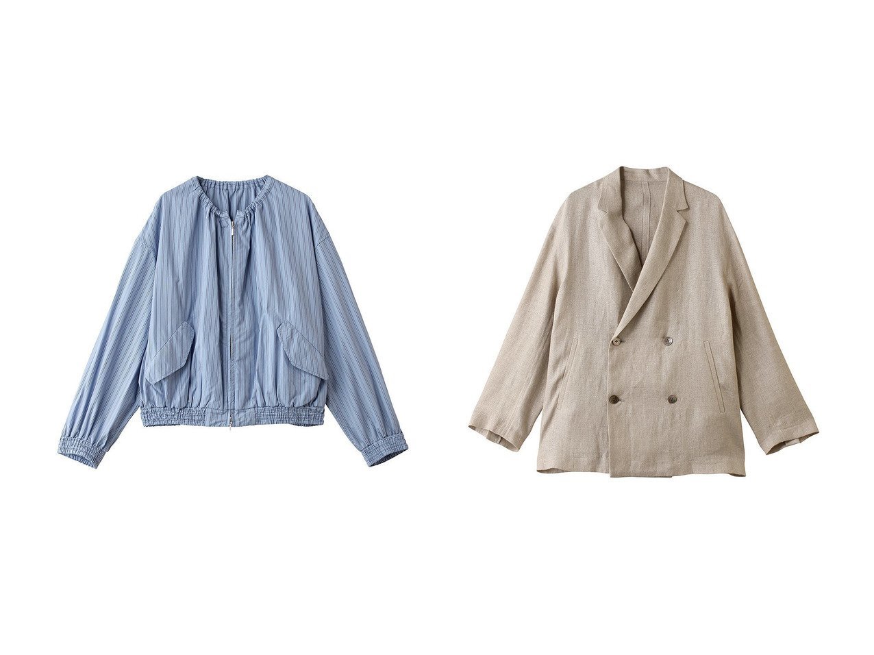 軽やかなストライプ素材のシャツブルゾンとナチュラルなリネンジャケットで楽しむ春夏の装い エリオポール(heliopole)の通販 おすすめ人気トレンドファッション通販アイテム インテリア・キッズ・メンズ・レディースファッション・服の通販 founy(ファニー) 　ファッション　Fashion　レディースファッション　Fashion for Women　アウター　Coat / Outerwear Collection　レディースジャケット・軽アウター　Jackets　ブルゾンジャケット・スポーティアウター　Blouson Jackets　ギャザー　Gathered, Ruffled　ジャケット　Jacket, Outerwear　ストライプ　Stripe, Striped Pattern　フラップ　Flap, Flap Pocket　ブルゾン　Blouson, Bomber Jacket　ポケット　Pocket, Pocket Detail　新作・新入荷　New Arrivals / New In　春　Spring　シンプル　Simple, Minimal　リネン　Linen, Linen Fabric　夏　Summer　S/S・春夏　SS, Spring/Summer, Warm Season　ブルー系　Blue　ブラック系　Black　ベージュ系　Beige　|ID:crp329100000227142