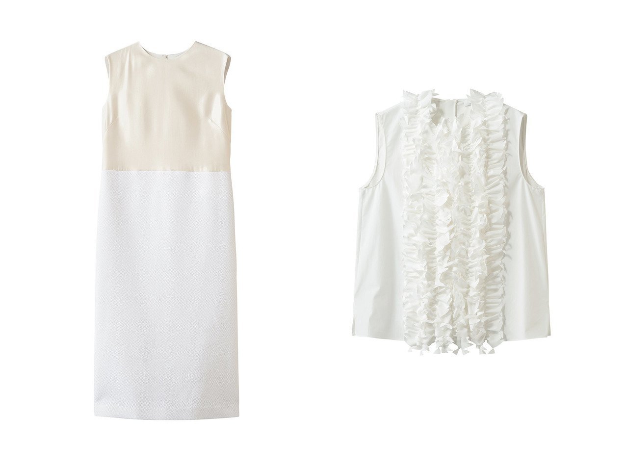 高密度コットンのフリルブラウスと異素材ツイードワンピースが映える上品なスタイル ジェイドット(j.)の通販 おすすめ人気トレンドファッション通販アイテム インテリア・キッズ・メンズ・レディースファッション・服の通販 founy(ファニー) 　ファッション　Fashion　レディースファッション　Fashion for Women　ワンピース　Dresses　チュニック　Tunic Tops & Dresses　トップス・カットソー　Cut & Sew Tops　キャミソール&ノースリーブ　Camisoles & Sleeveless Tops　シャツ・ブラウス・オフィスカジュアル　Elegant Blouses & Button-Ups　ジャケット　Jacket, Outerwear　ジュエリー　Jewelry, Accessories　スリット　Slit, Slit Detail　チュニック　Tunic, Long Top　ツイード　Twill, Twill Weave　ボトム　Bottoms, Lower Wear　リュクス　Luxury, Elegant, High-End, Chic　ロング　Long, Long-Length　新作・新入荷　New Arrivals / New In　ホワイト系　White　ブラック系　Black　|ID:crp329100000227150